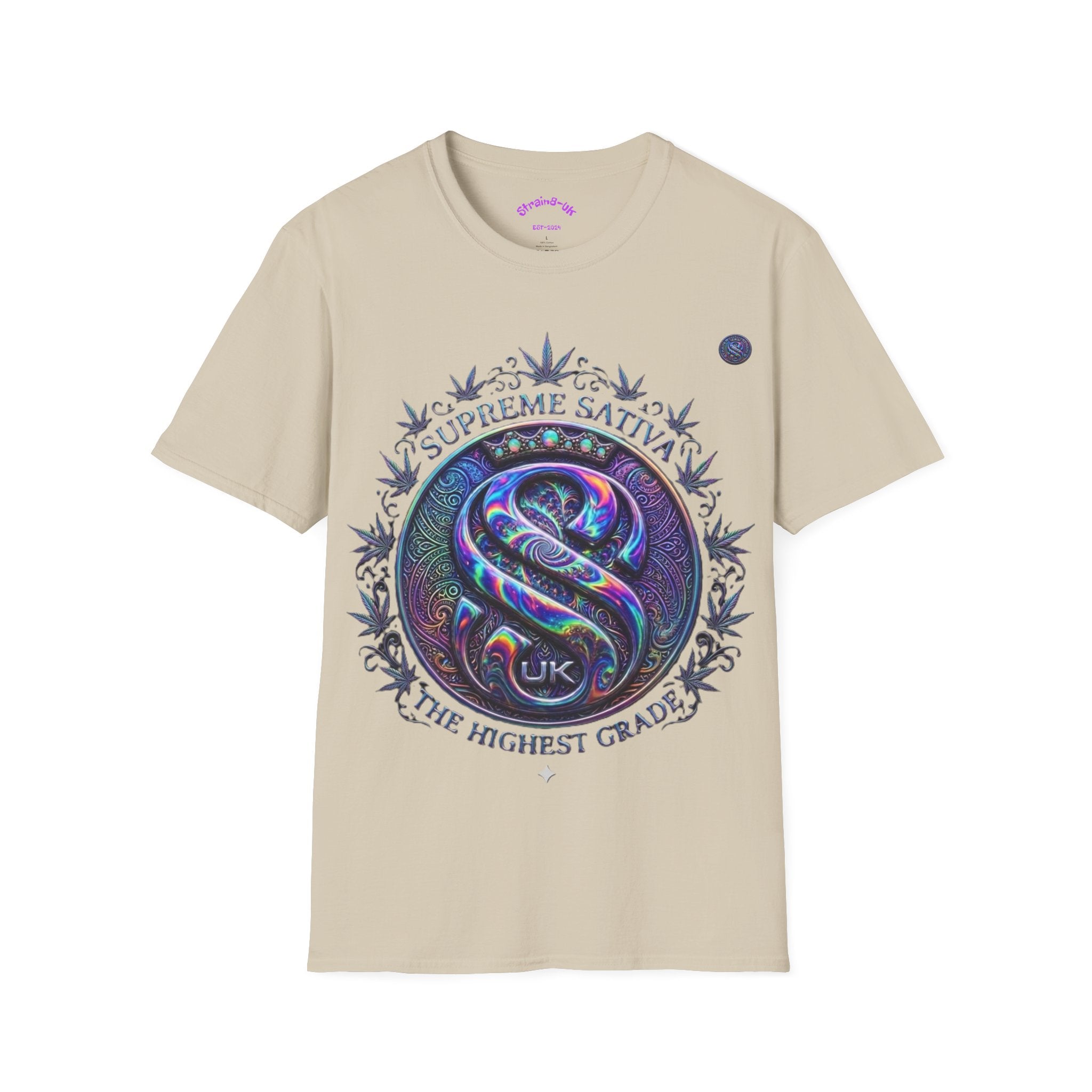 Strain8-UK Supreme Sativa Graphic T‑Shirt — "The Highest Grade" Psychedelic Logo Tee
