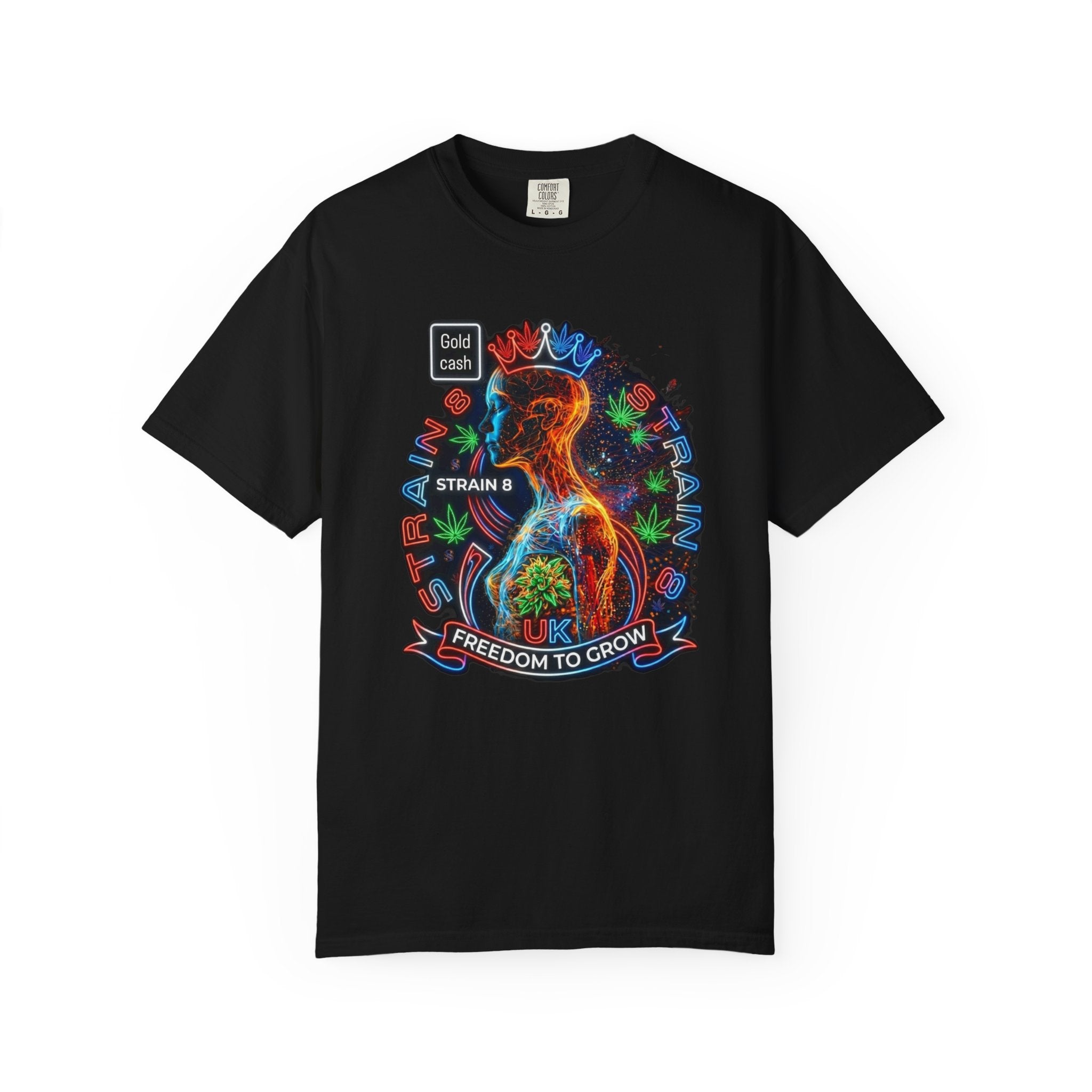 T-Shirt — Psychedelic Crowned Female Energy Glow, Freedom to Grow Graphic Tee (Strain8-UK)
