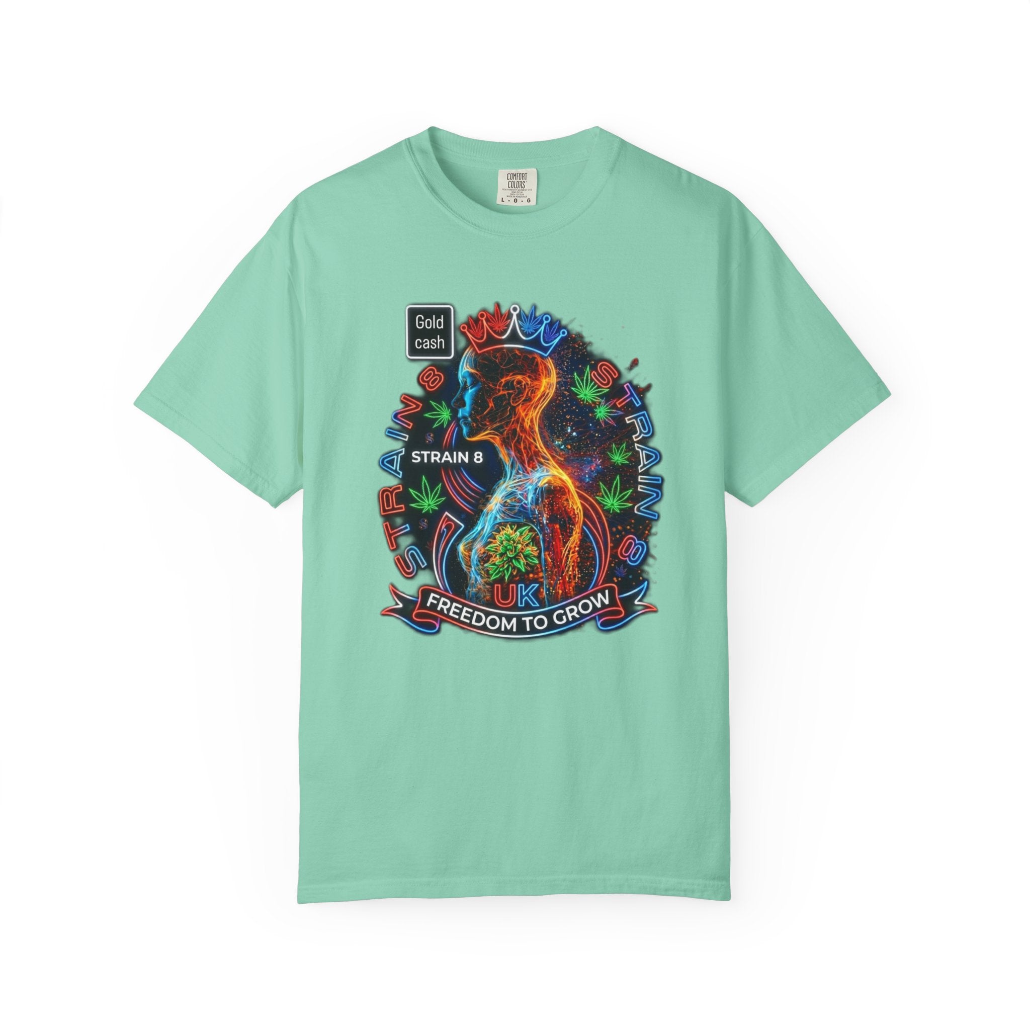 T-Shirt — Psychedelic Crowned Female Energy Glow, Freedom to Grow Graphic Tee (Strain8-UK)