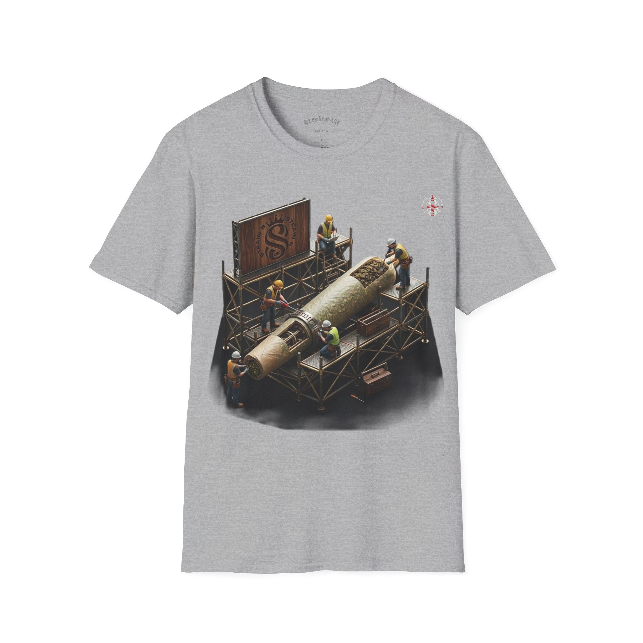 Aerospace Restoration S8-UK Crew T-Shirt — Rocket Repair Workshop Illustration