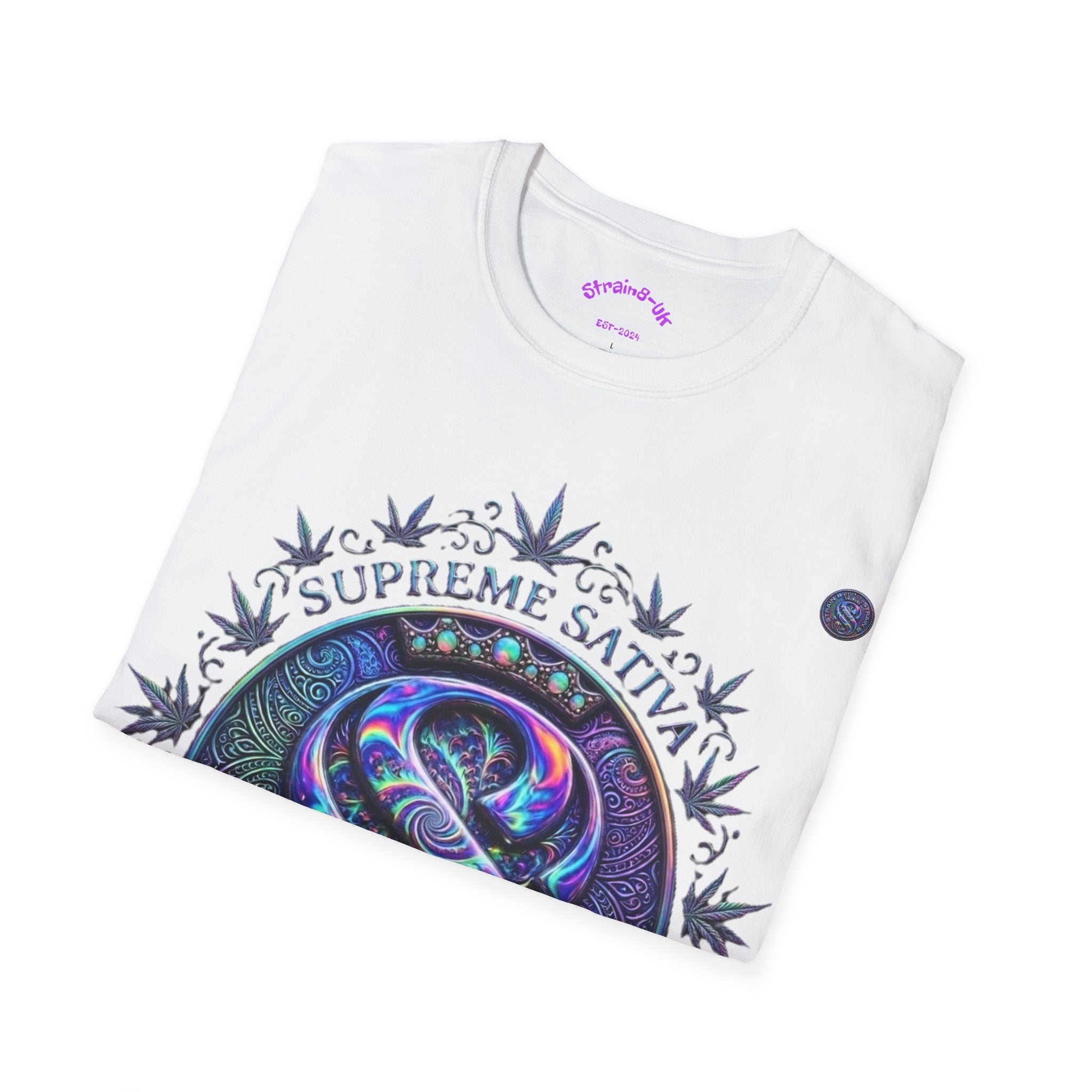 Strain8-UK Supreme Sativa Graphic T‑Shirt — "The Highest Grade" Psychedelic Logo Tee