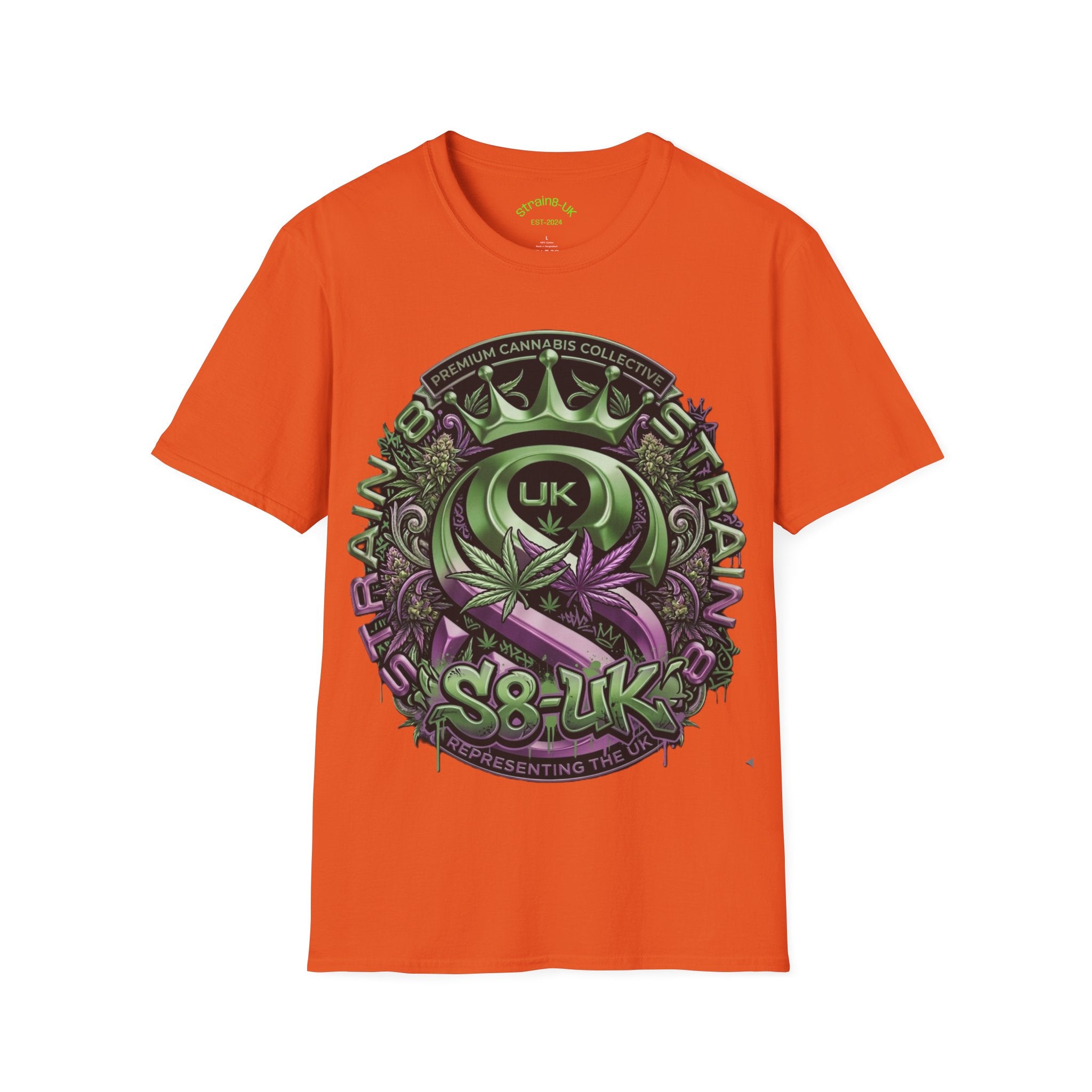 Strain8-UK Cannabis Crown Graffiti T-Shirt — S8-UK Green & Purple Streetwear