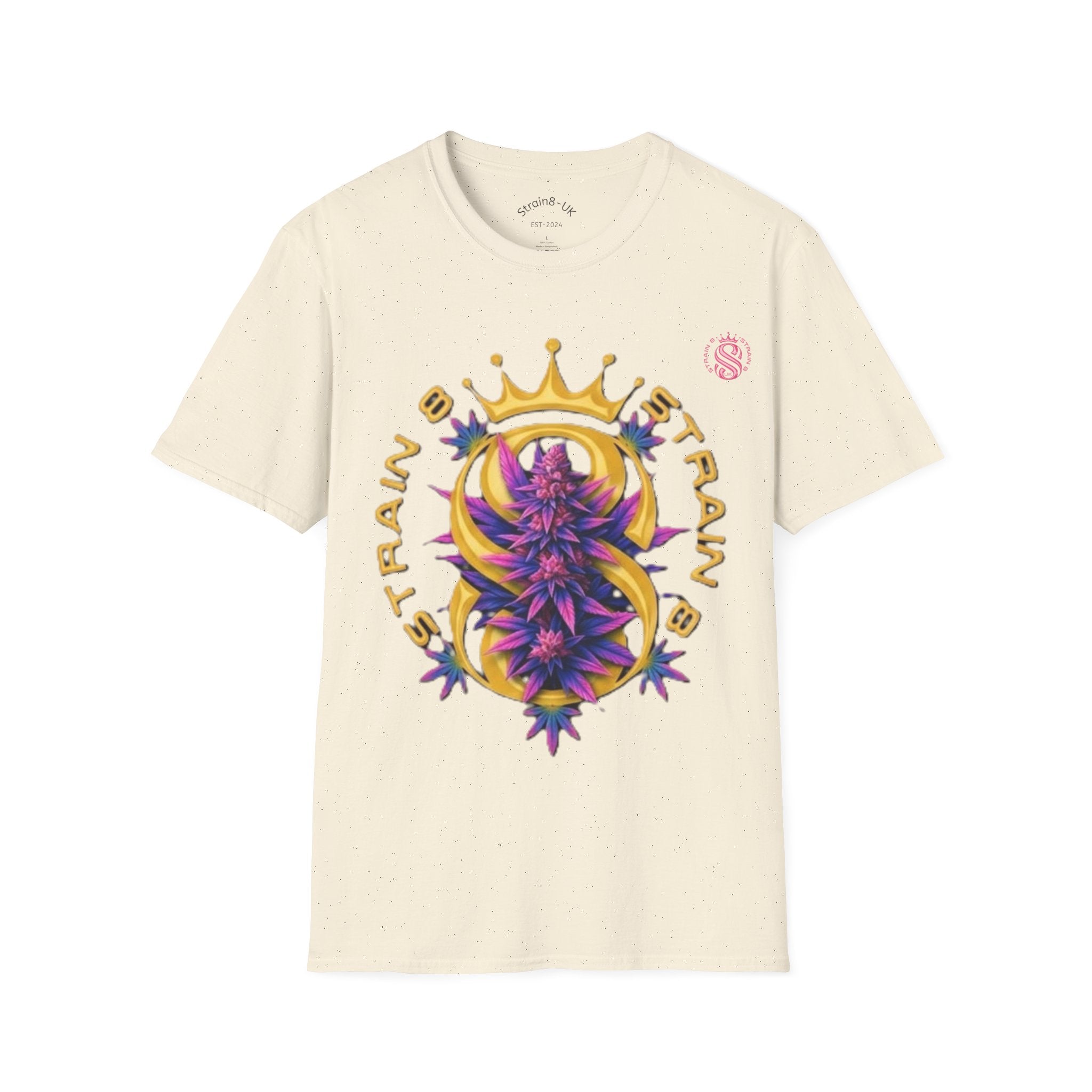 Strain8-UK Crowned Purple Floral & Original Logo T-Shirt — Strain8-UK Graphic Tee