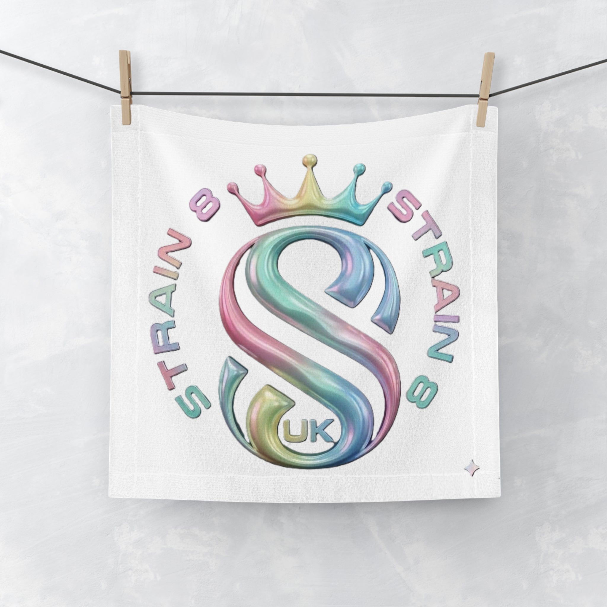 Pastel Strain8-UK Crown Logo Face Towel — "Strain 8 UK" Soft Decorative Washcloth
