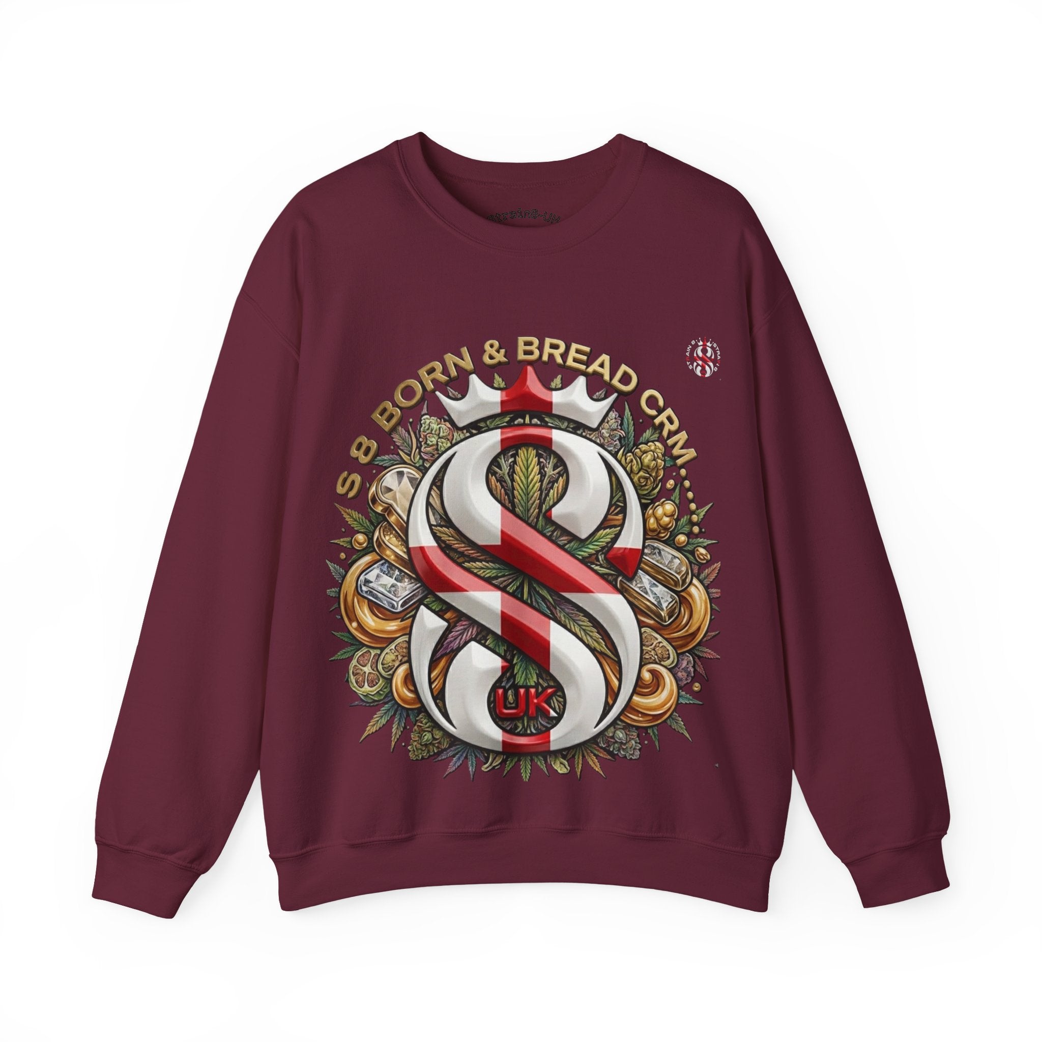 Crewneck Sweatshirt — Celtic S8-UK & Red Ribbon Emblem with ‘Born & Bread Again’ Graphic CRM EDITION