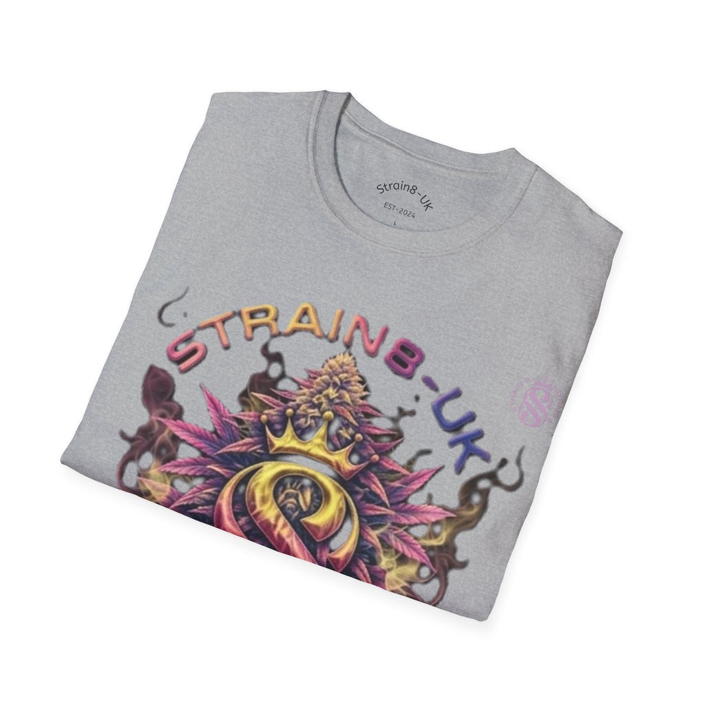Strain8-UK T‑Shirt — Vibrant Psychedelic Leaf&Logo ‘STRAIN8-UK’ Graphic Tee