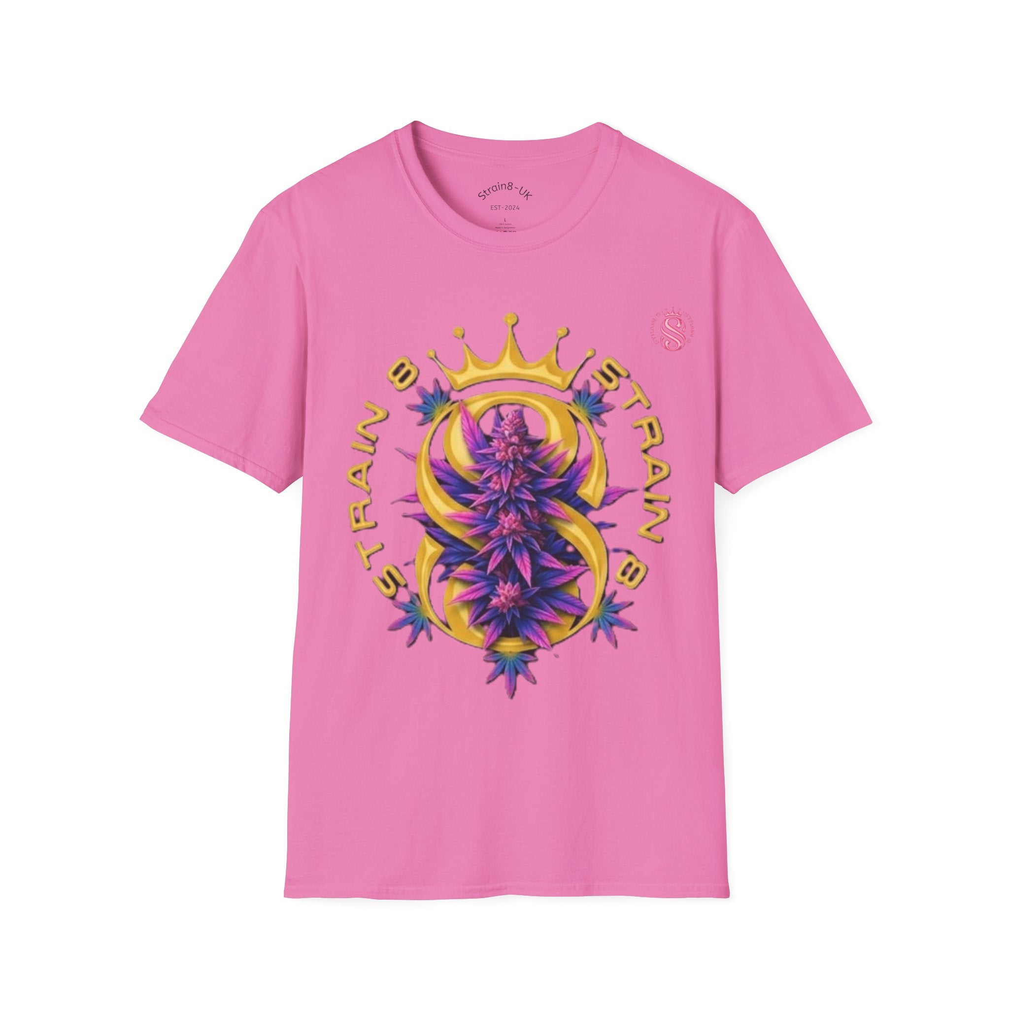 Strain8-UK Crowned Purple Floral & Original Logo T-Shirt — Strain8-UK Graphic Tee