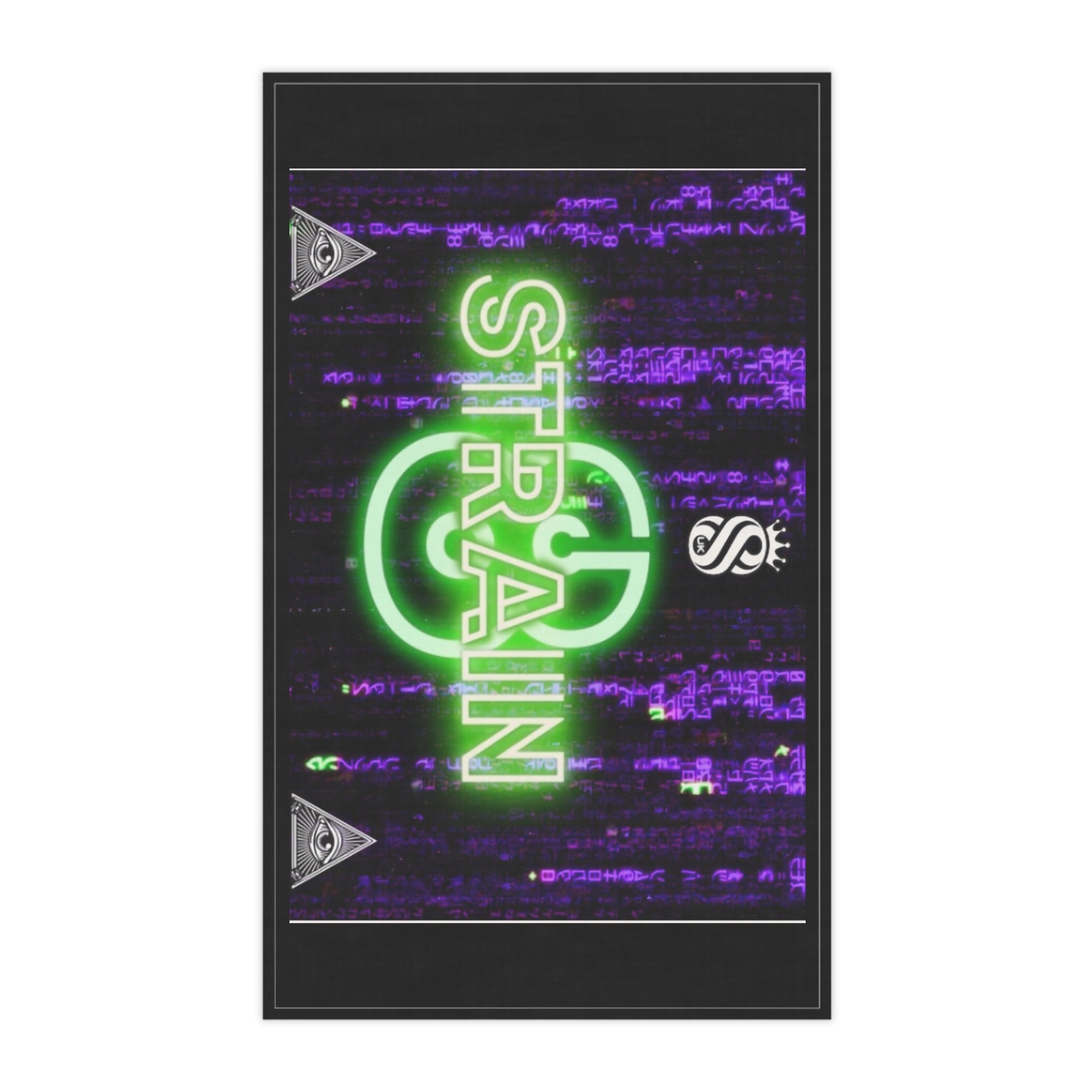 Neon Grain Strain8-uk Kitchen Tea Towel — Retro Green & Purple Glitch Design
