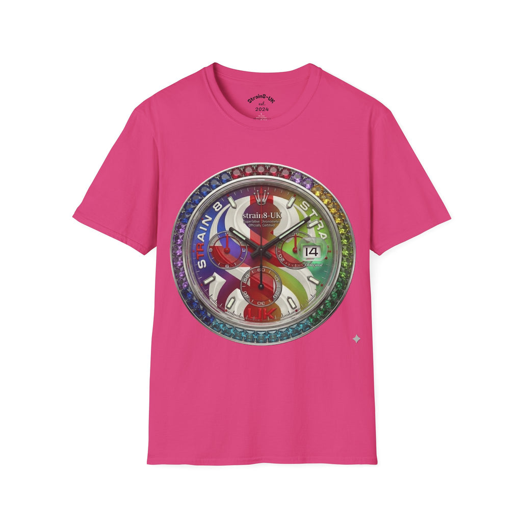 Rainbow Watch Face Graphic T‑Shirt —Strain8-UK Colourful Timepiece Dial Design