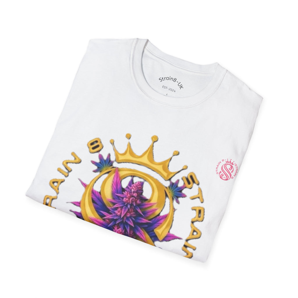 Strain8-UK Crowned Purple Floral & Original Logo T-Shirt — Strain8-UK Graphic Tee