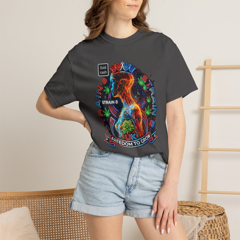 T-Shirt — Psychedelic Crowned Female Energy Glow, Freedom to Grow Graphic Tee (Strain8-UK)