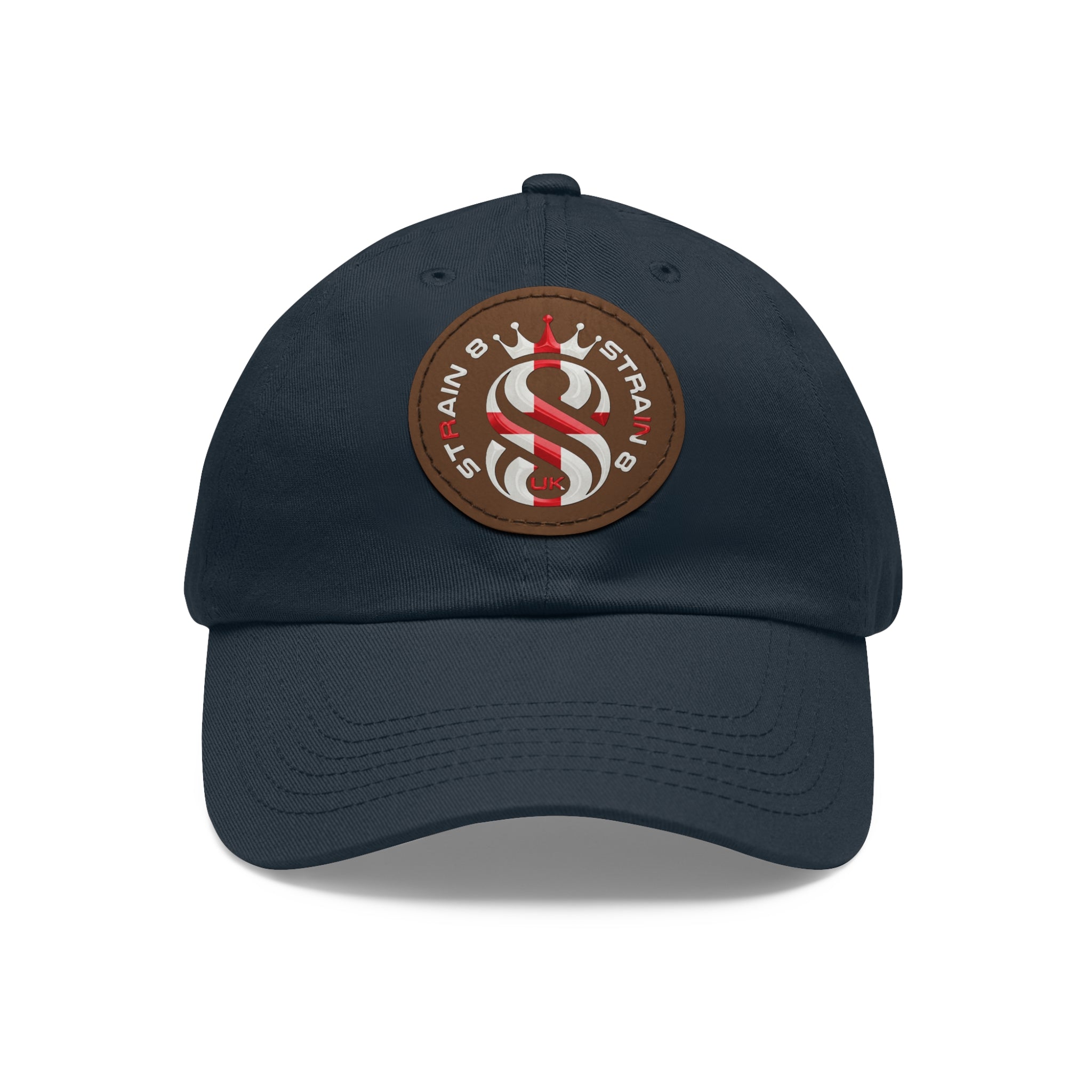 Leather Patch Dad Hat — Round Strain8-UK Cap for Casual Streetwear