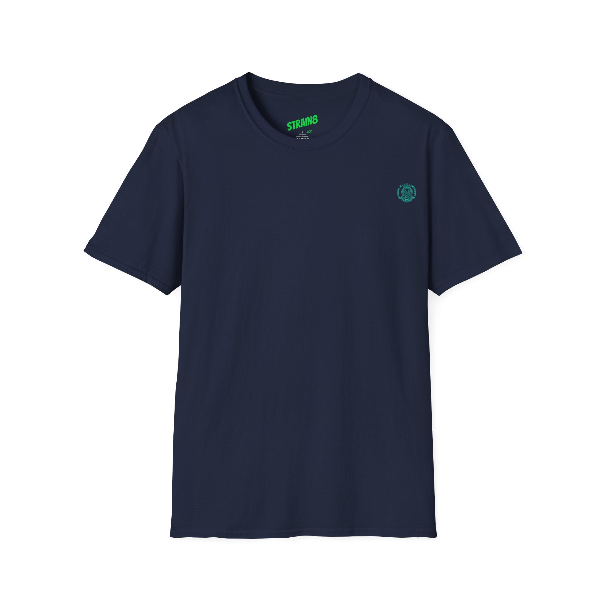 Minimal White T‑Shirt with Small Strain8-UK Chest Emblem — Classic Casual Tee