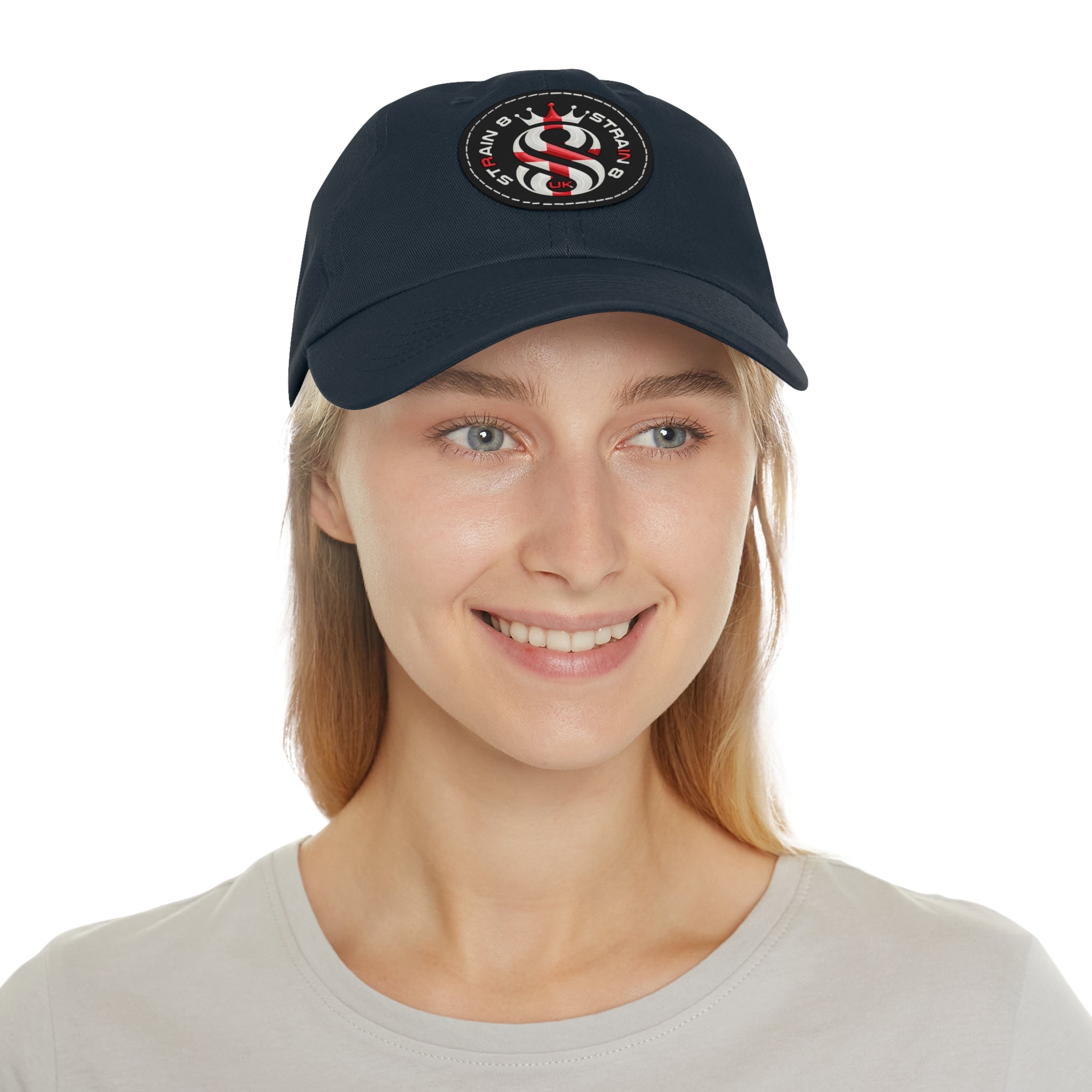 Leather Patch Dad Hat — Round Strain8-UK Cap for Casual Streetwear