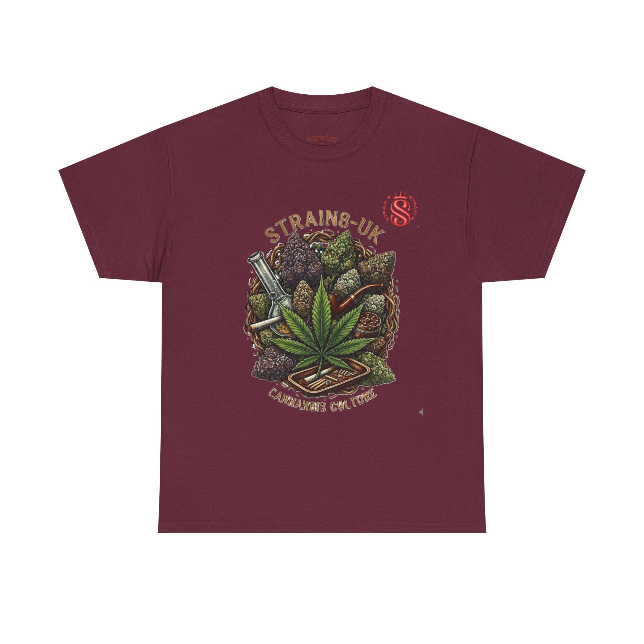 Strain8-UK Cannabis Culture T-Shirt — "Strain8-UK" Vintage Marijuana Leaf Graphic Tee
