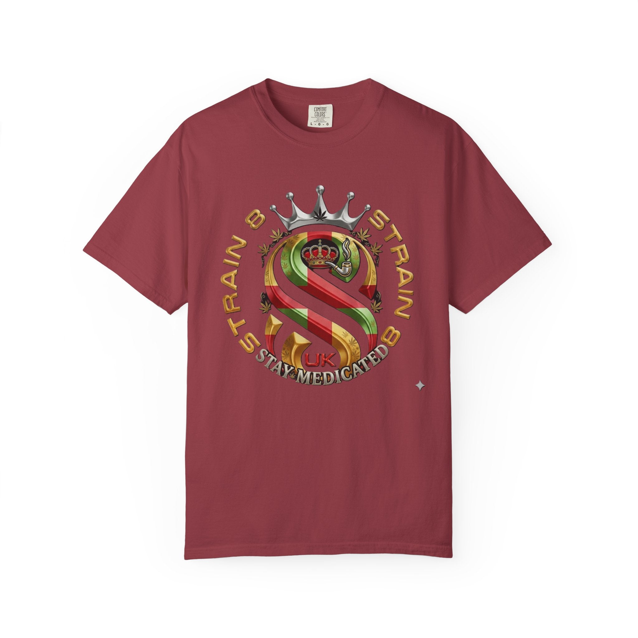 Strain8-UK Crown Logo T-Shirt — St George Cross Mixed With Spanish Flahg-Inspired Graphic Tee