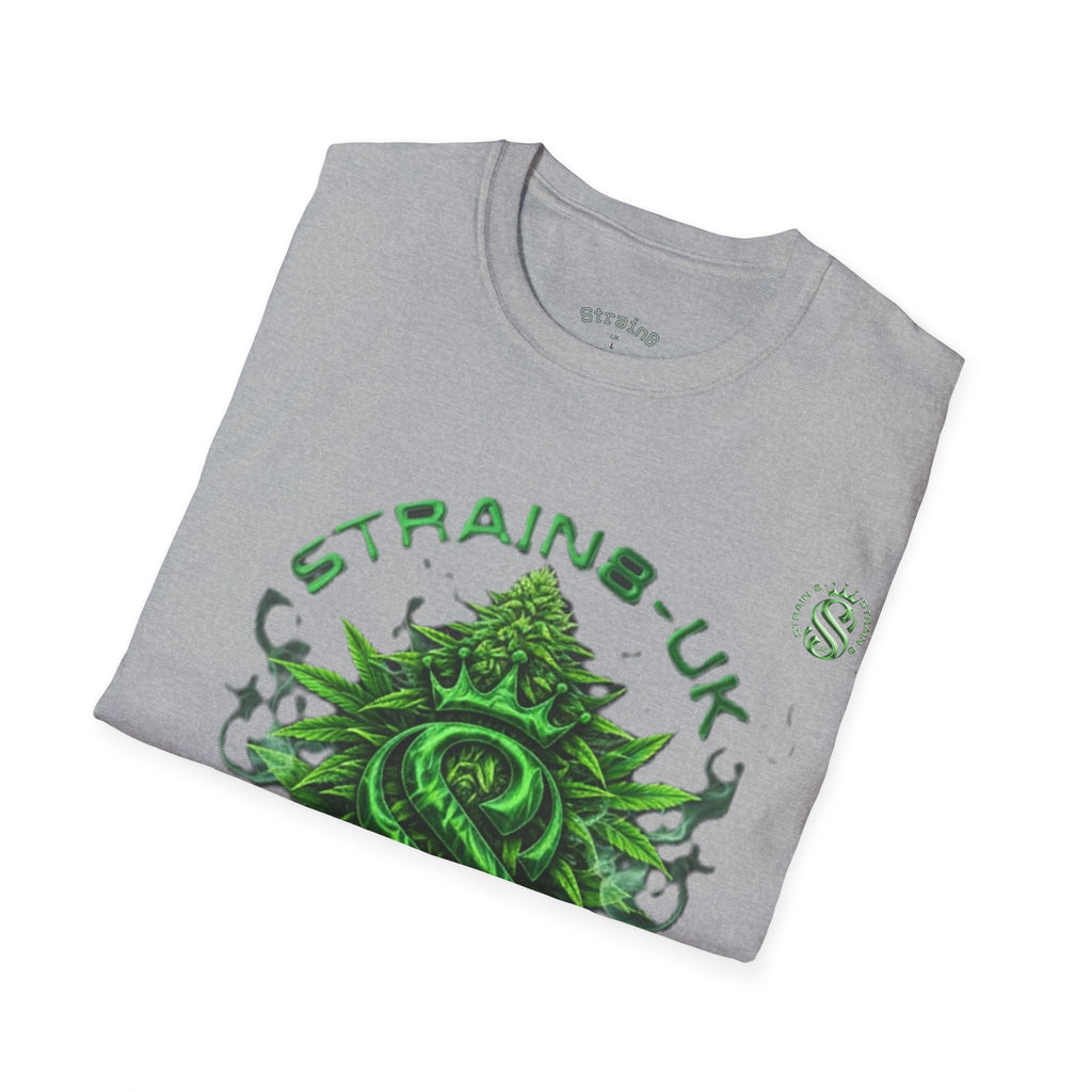 Strain8-UK logo/cannabis T-Shirt — Green Snake Crest 'STRAIN8-UK' Graphic Tee