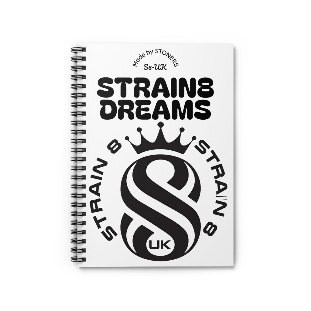 Strain8 Dreams Spiral Notebook — Bold Black Logo Ruled Journal