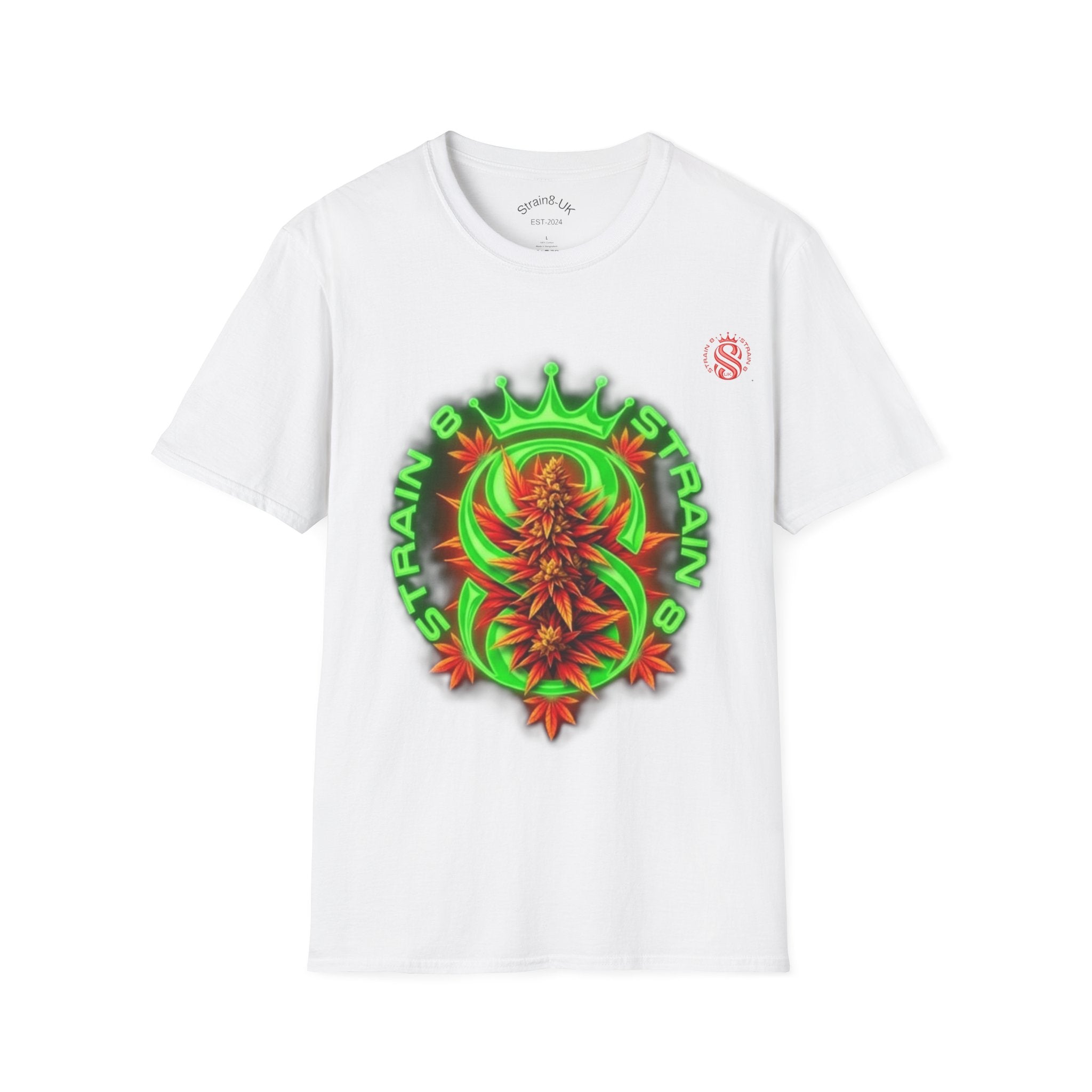 Strain8-UK Cannabis Crown Tee — Green & Red 'Strain8-UK' Graphic T-Shirt
