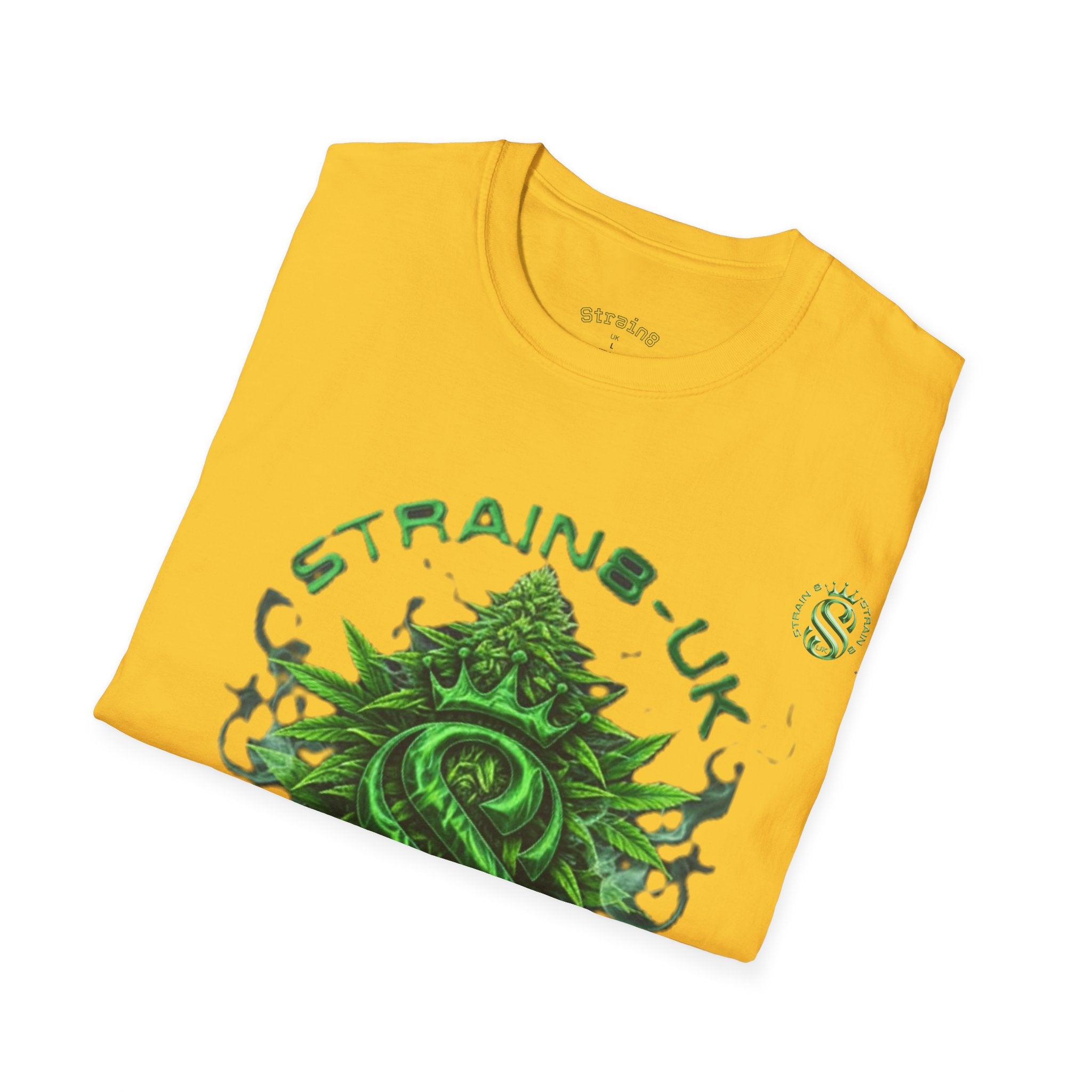 Strain8-UK logo/cannabis T-Shirt — Green Snake Crest 'STRAIN8-UK' Graphic Tee