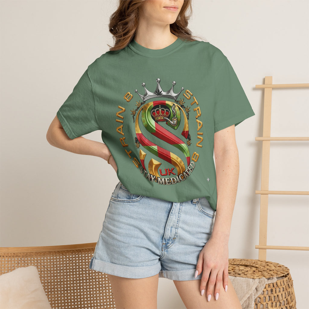 Strain8-UK Crown Logo T-Shirt — St George Cross Mixed With Spanish Flahg-Inspired Graphic Tee