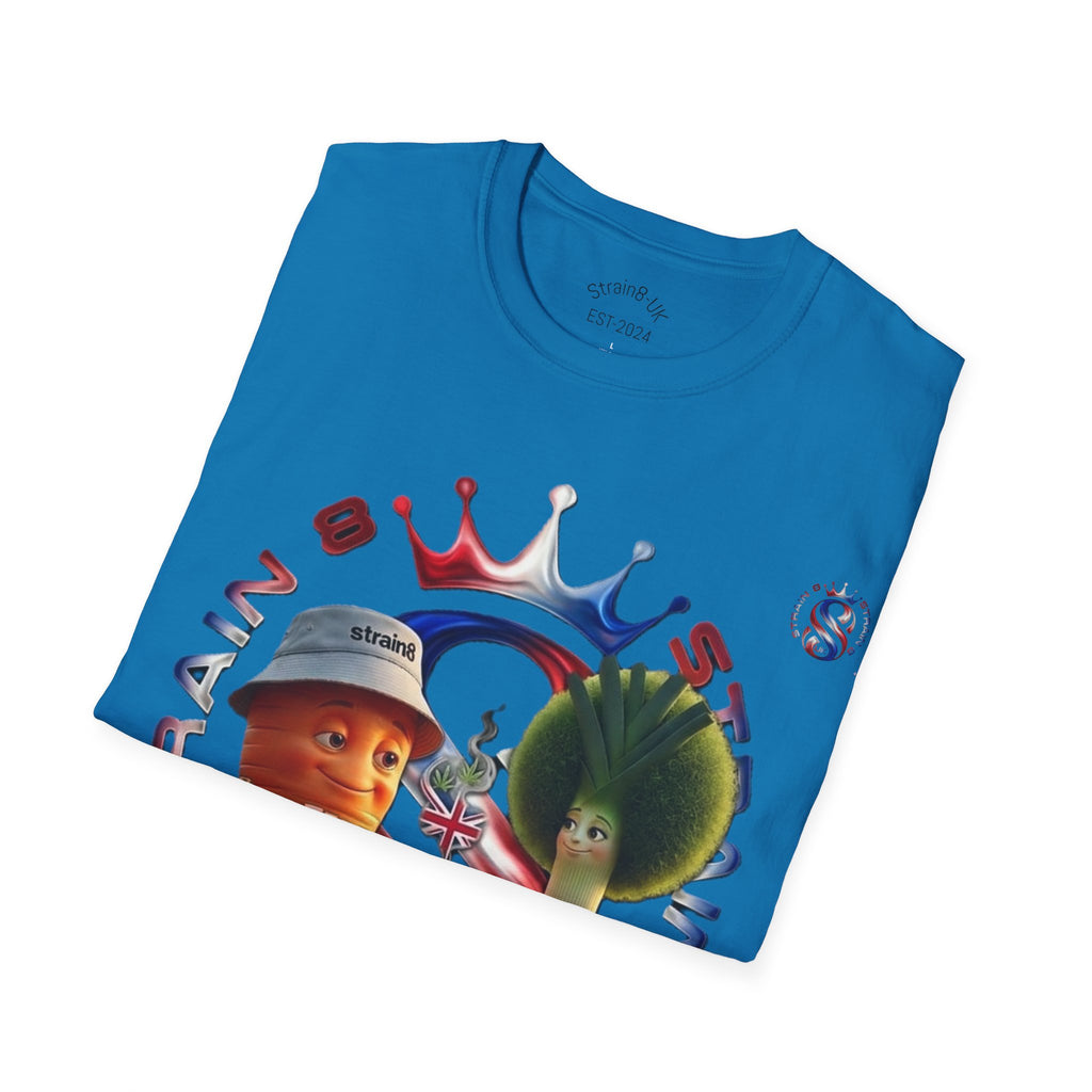The Royal Strain8-UK T‑Shirt – Cute Cartoon Ted the carrot & Lucy the leak Veggie Characters Tee