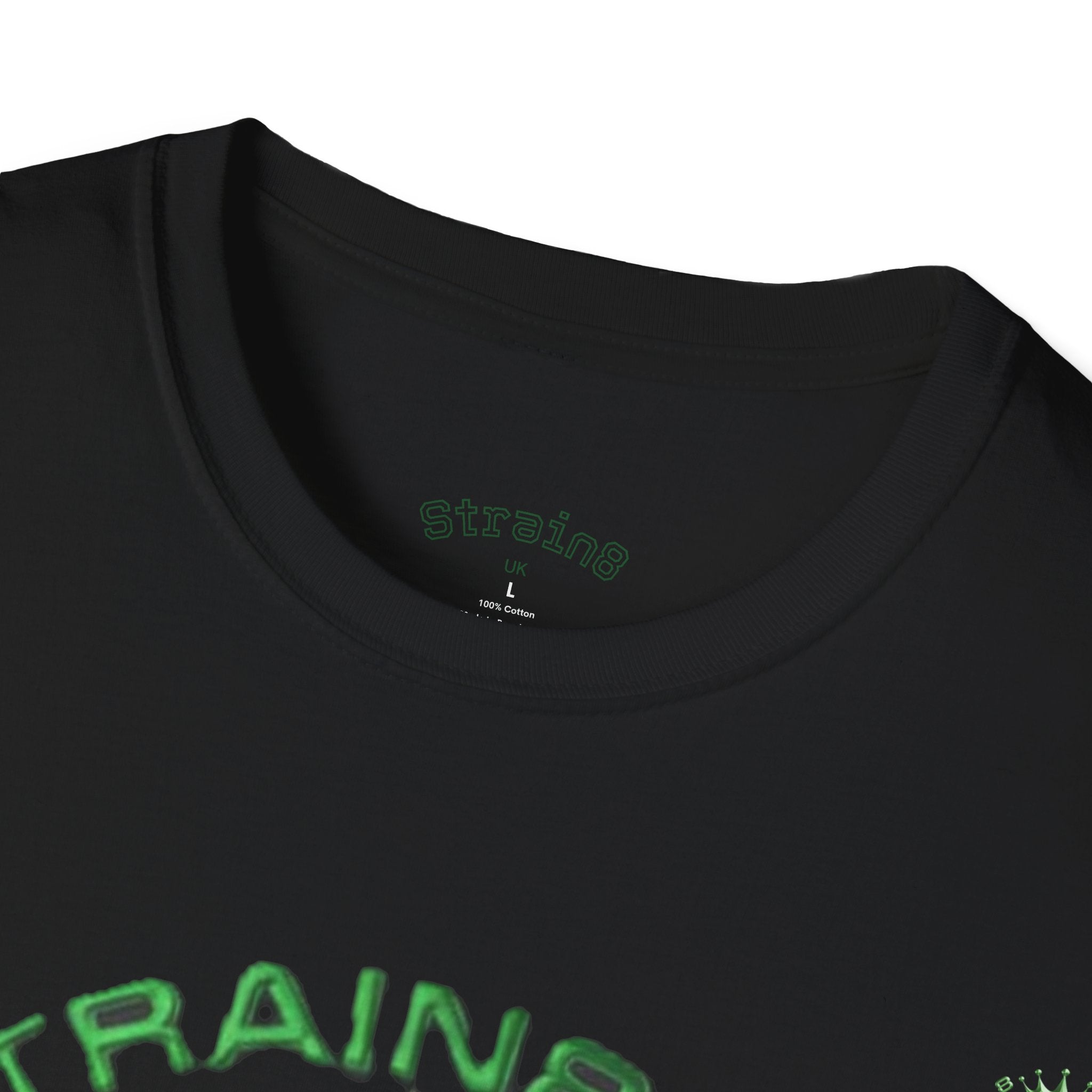 Strain8-UK logo/cannabis T-Shirt — Green Snake Crest 'STRAIN8-UK' Graphic Tee