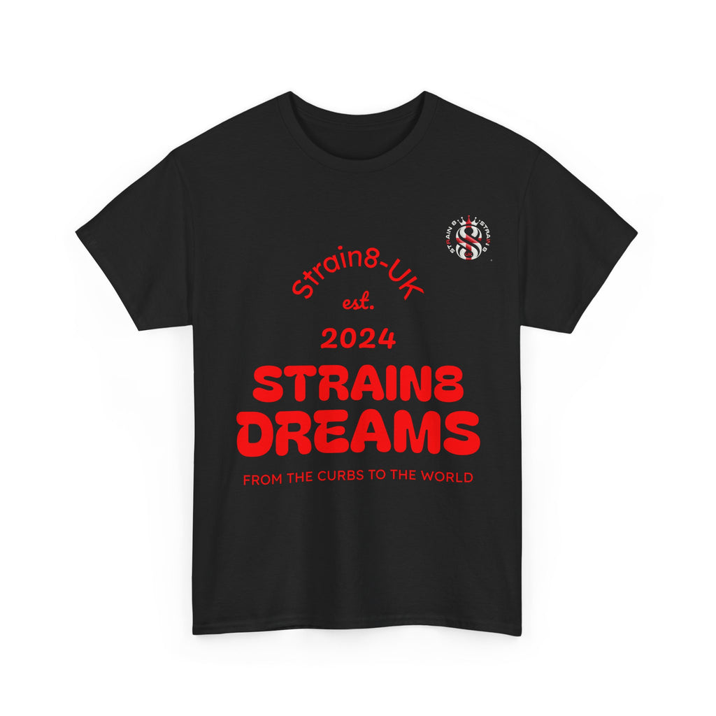 Strain8-UK Dreams 2024 St george cross & spanish flag original logo Tee — Graphic Band Tour Style T‑Shirt