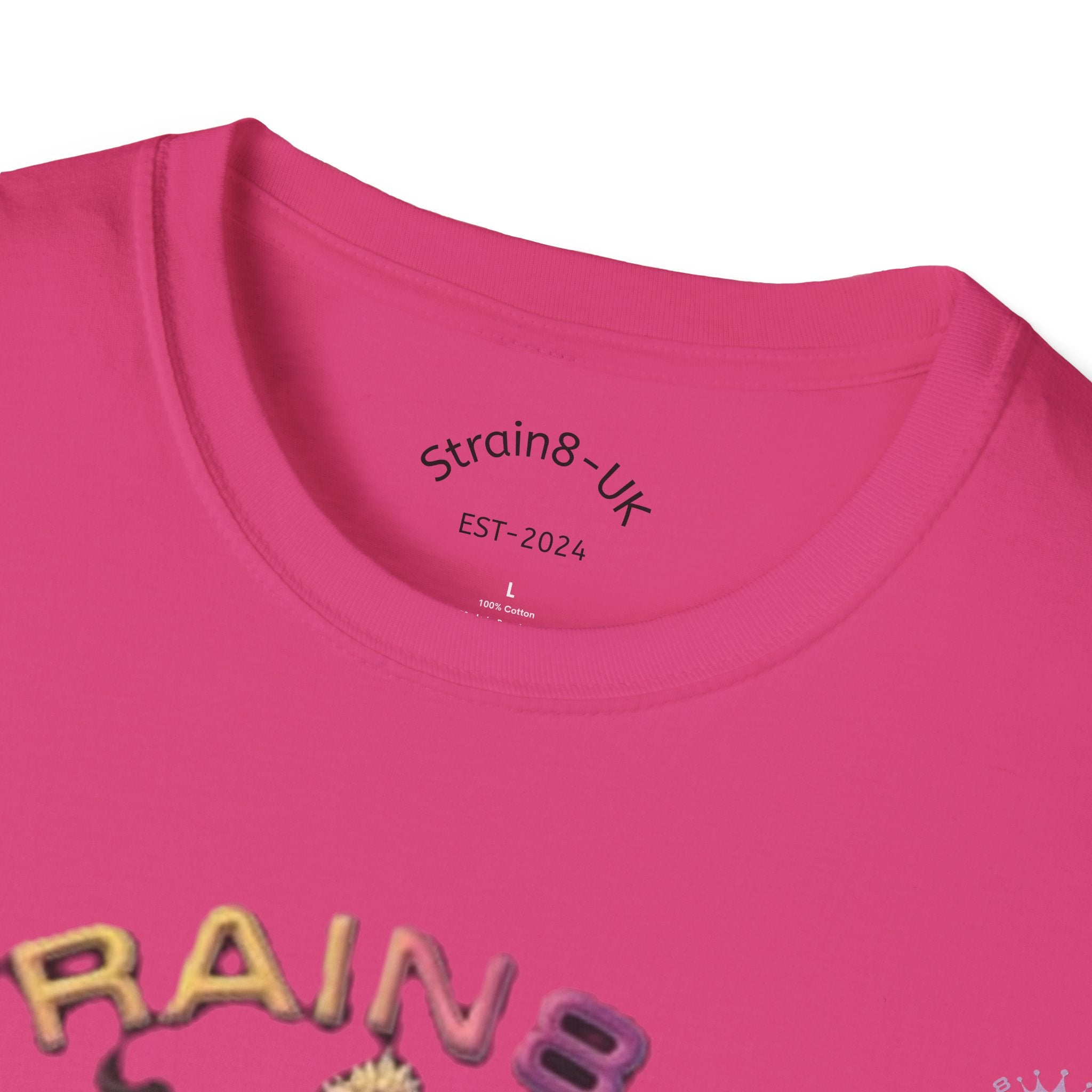 Strain8-UK T‑Shirt — Vibrant Psychedelic Leaf&Logo ‘STRAIN8-UK’ Graphic Tee