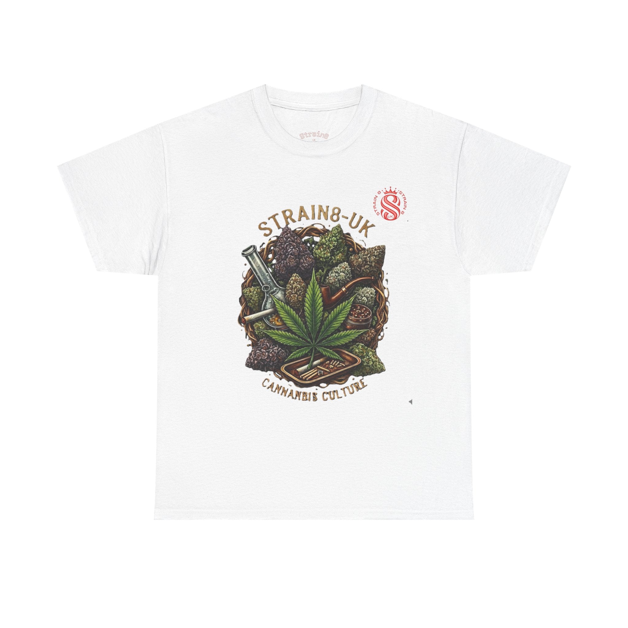 Strain8-UK Cannabis Culture T-Shirt — "Strain8-UK" Vintage Marijuana Leaf Graphic Tee