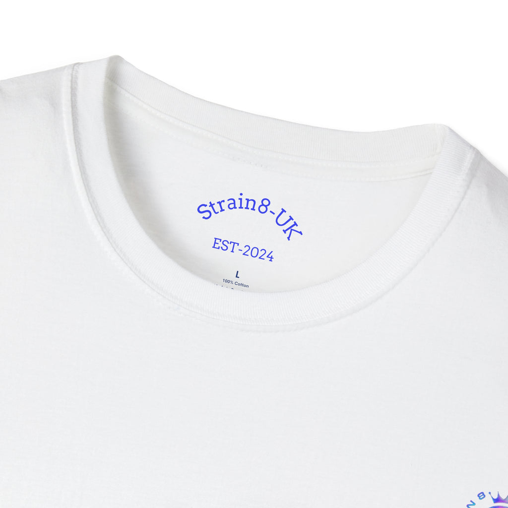 Strain8-UK Logo T-Shirt — Small Embroidered Globe Tee, THE LOGO LINE........