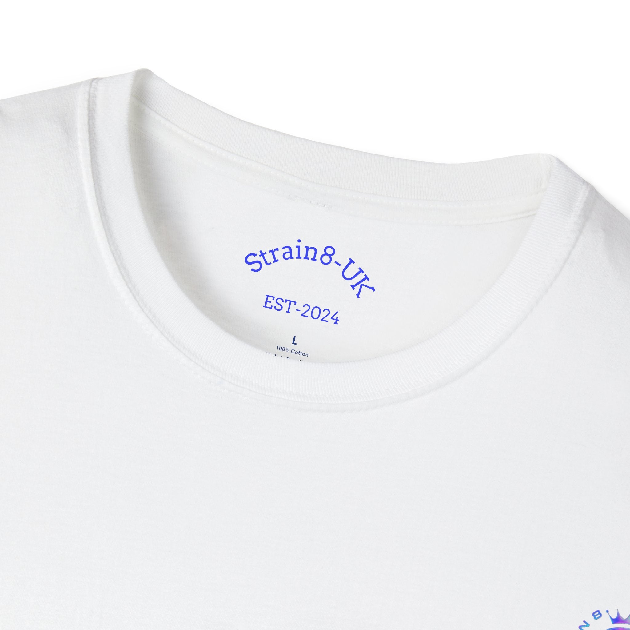 Strain8-UK Logo T-Shirt — Small Embroidered Globe Tee, THE LOGO LINE........