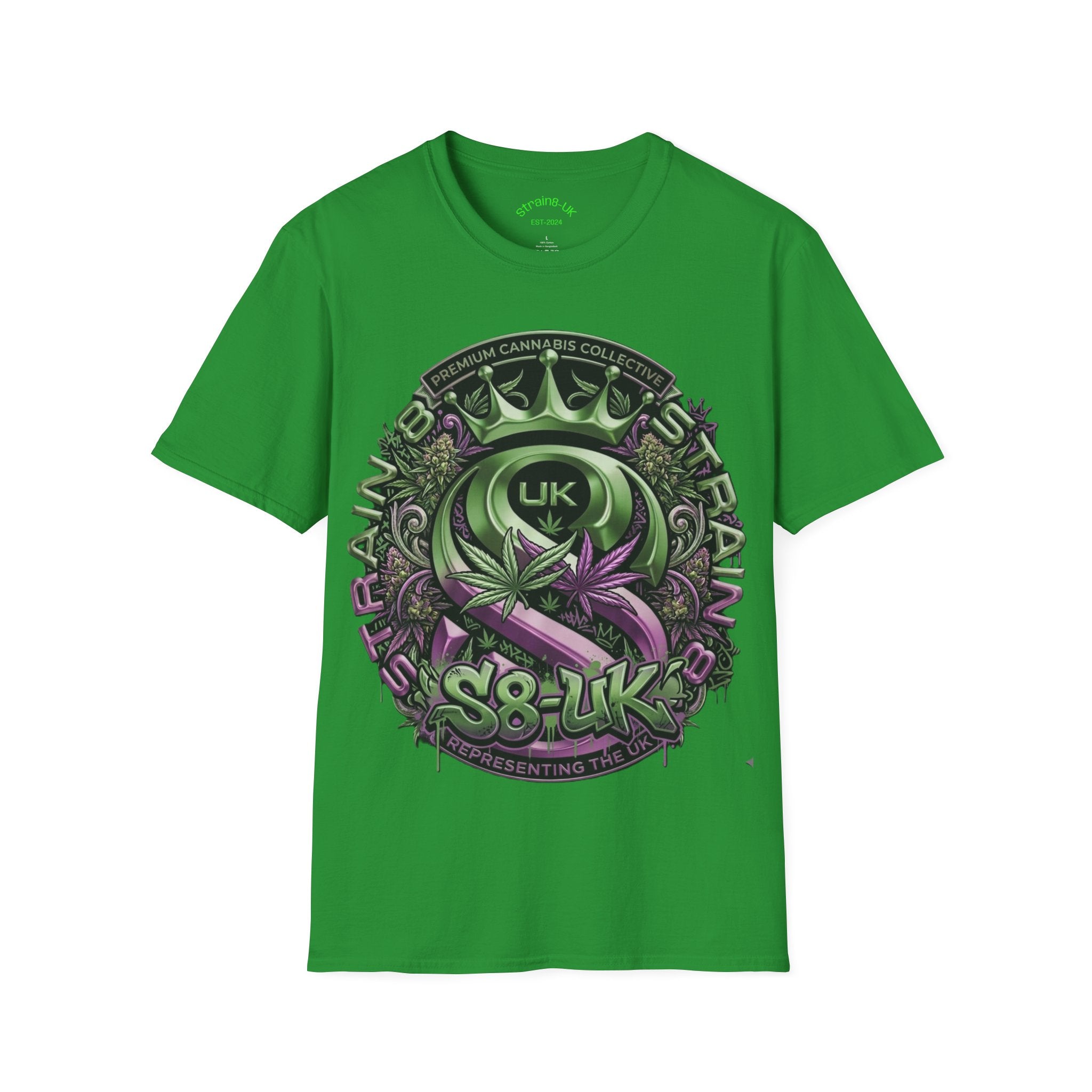 Strain8-UK Cannabis Crown Graffiti T-Shirt — S8-UK Green & Purple Streetwear
