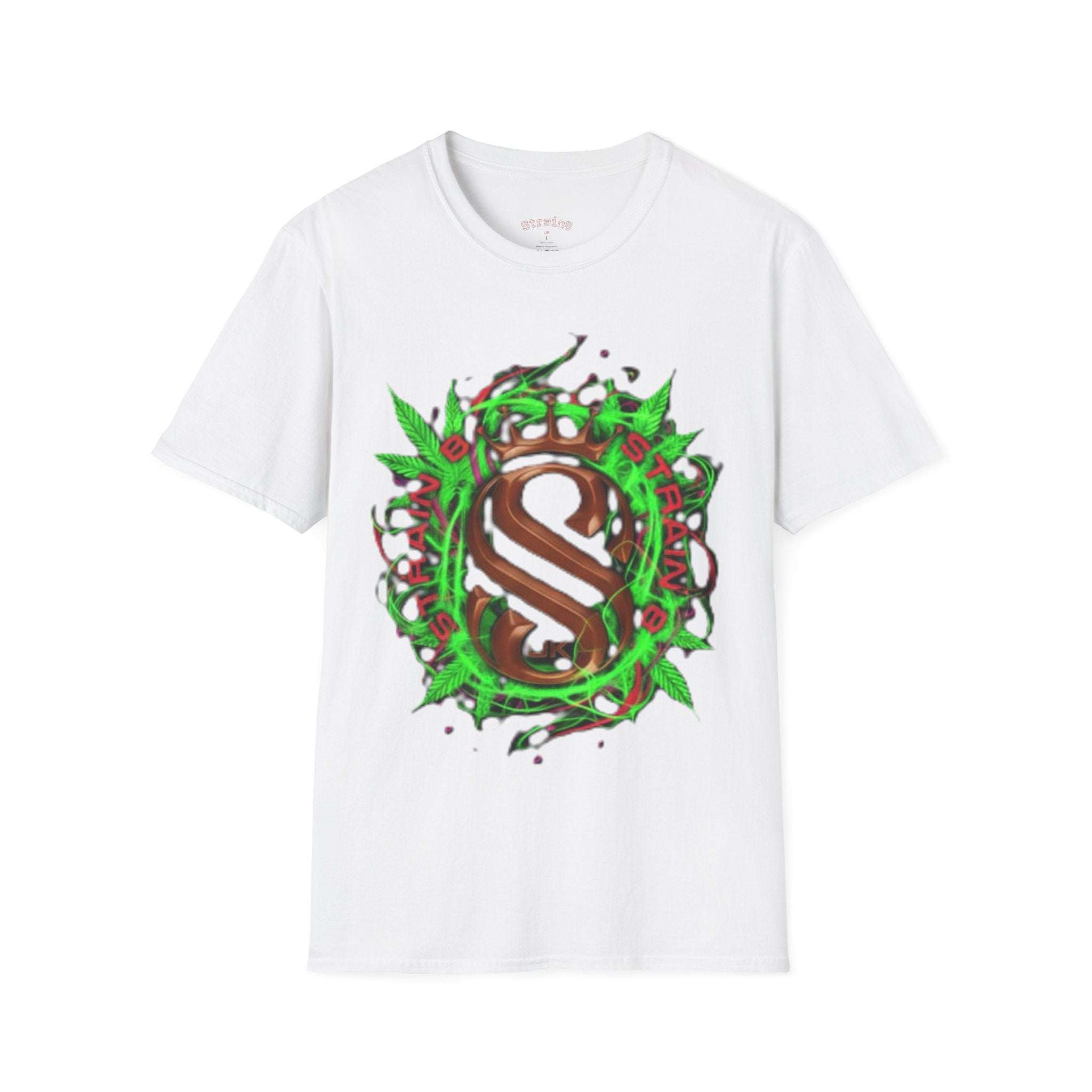 Strain8-UK Chocolate Brown Monogram T‑Shirt — Green Vines Rustic Letter S8 Graphic Tee