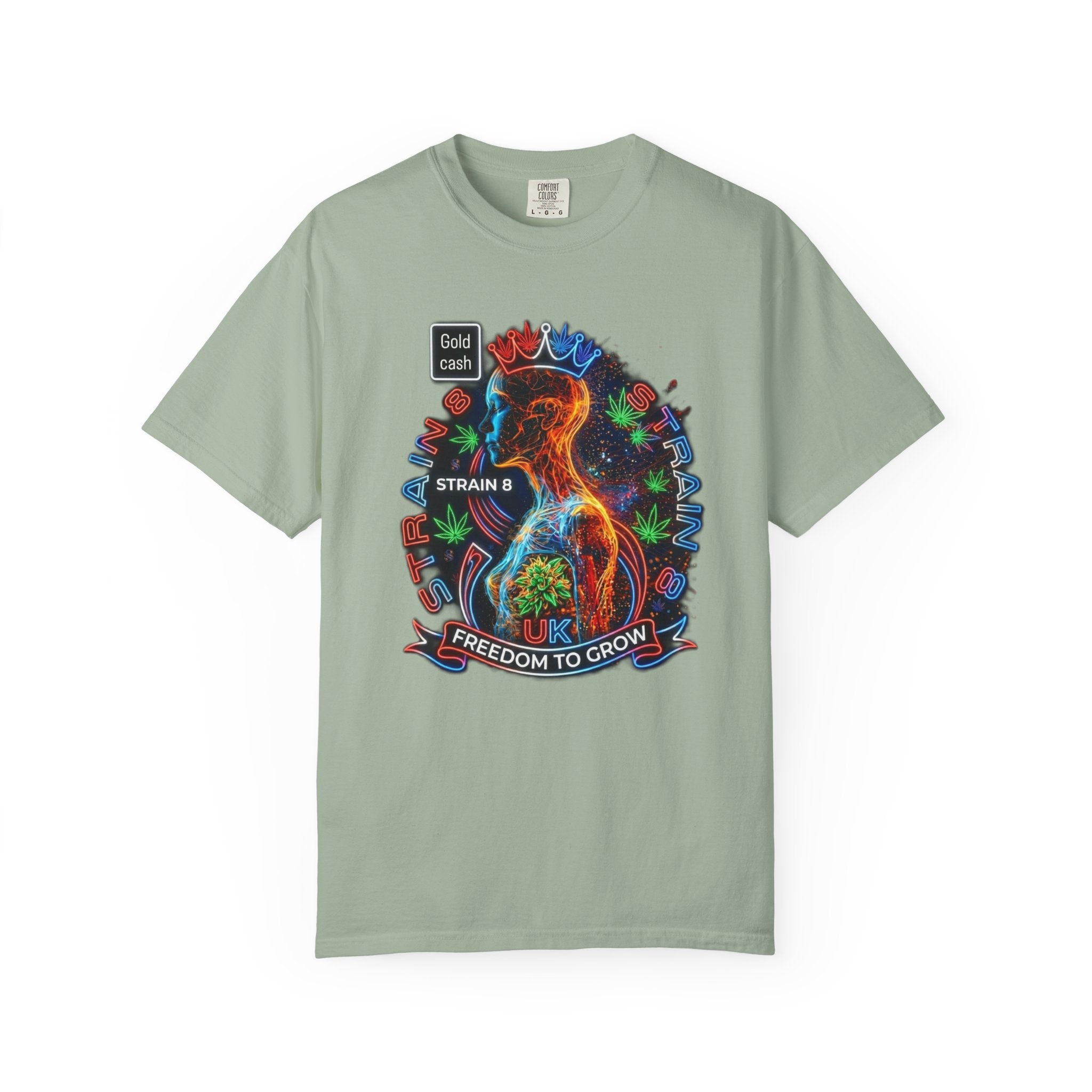 T-Shirt — Psychedelic Crowned Female Energy Glow, Freedom to Grow Graphic Tee (Strain8-UK)
