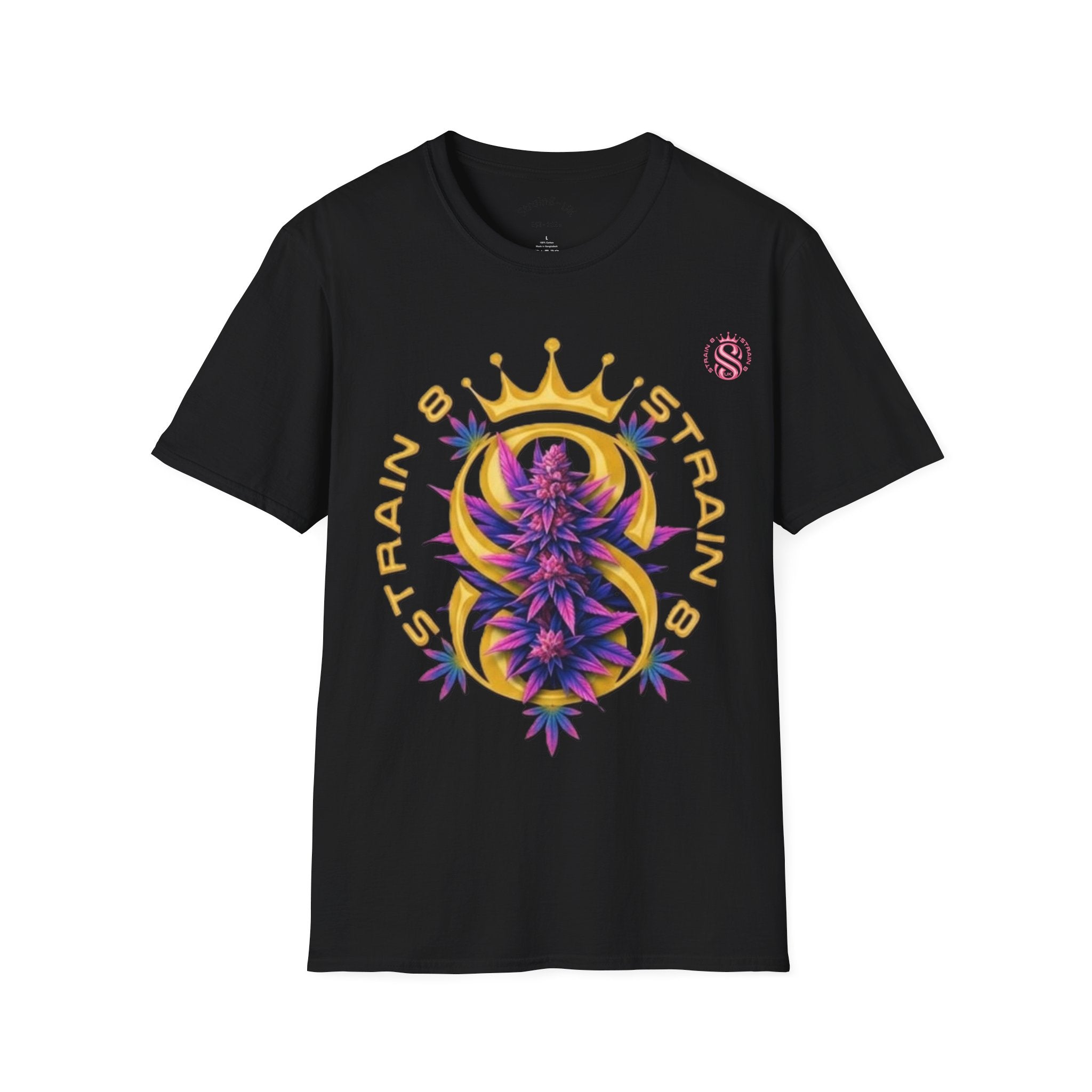 Strain8-UK Crowned Purple Floral & Original Logo T-Shirt — Strain8-UK Graphic Tee