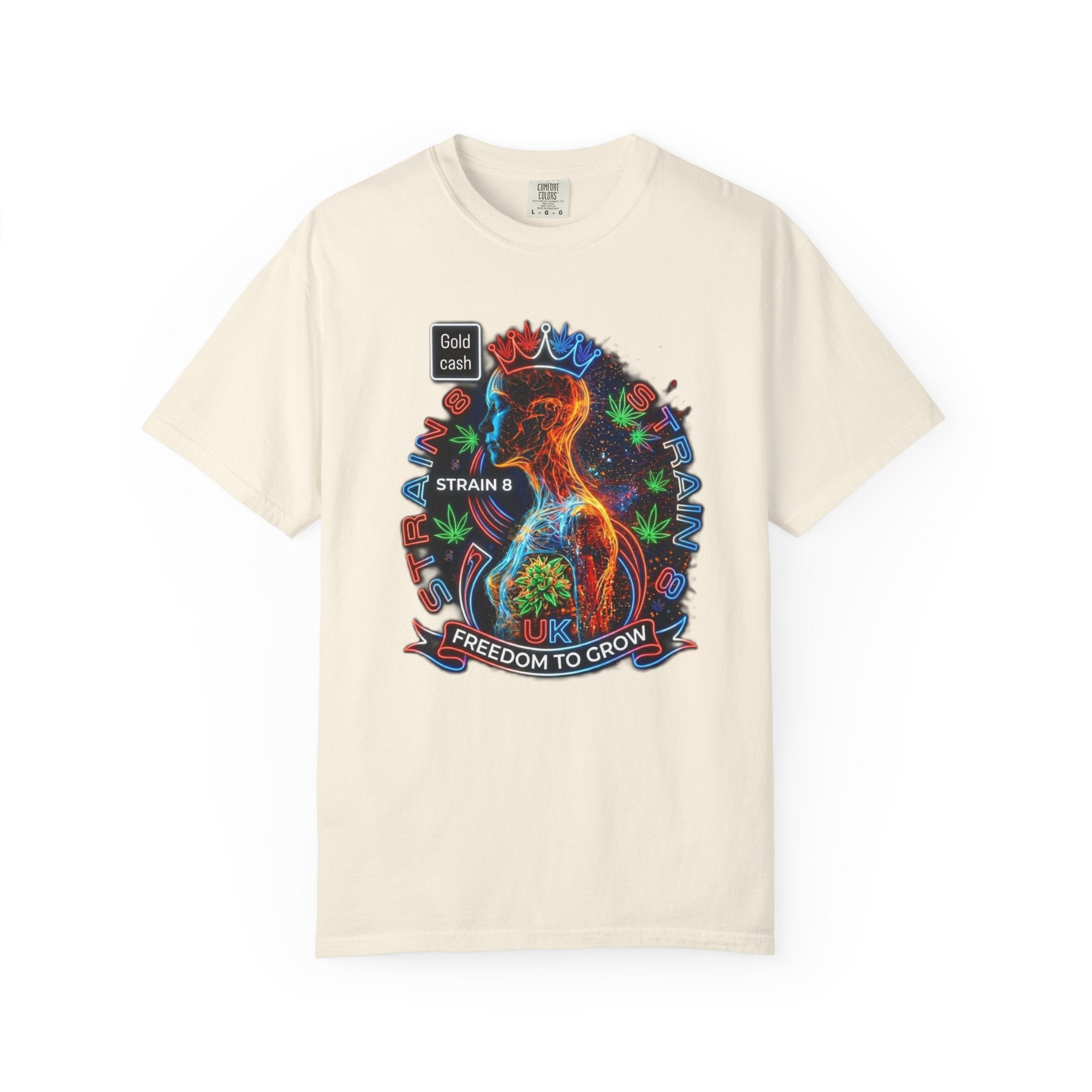 T-Shirt — Psychedelic Crowned Female Energy Glow, Freedom to Grow Graphic Tee (Strain8-UK)
