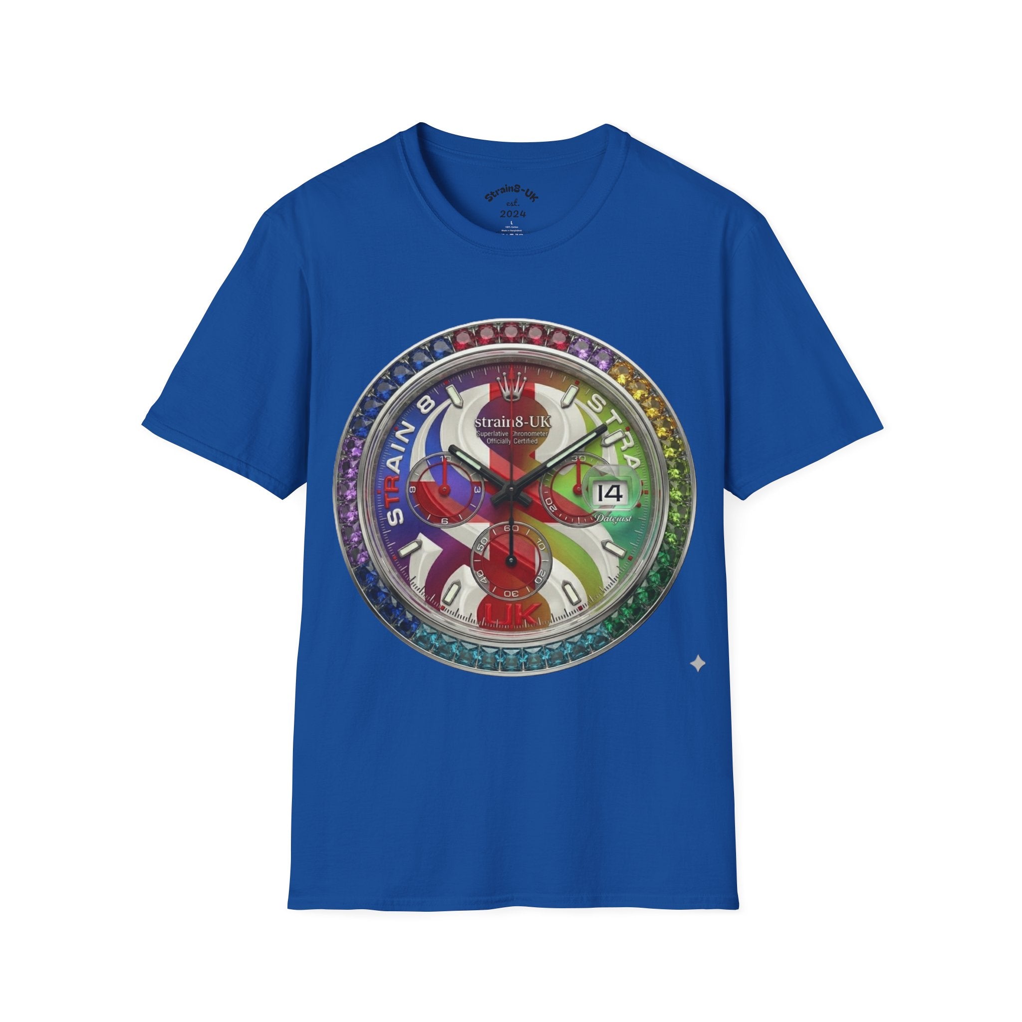 Rainbow Watch Face Graphic T‑Shirt —Strain8-UK Colourful Timepiece Dial Design