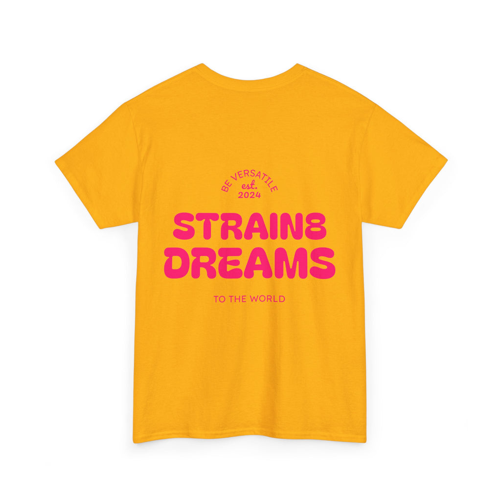 Strain8 Dreams Tee — Bold Pink Logo Graphic T-Shirt