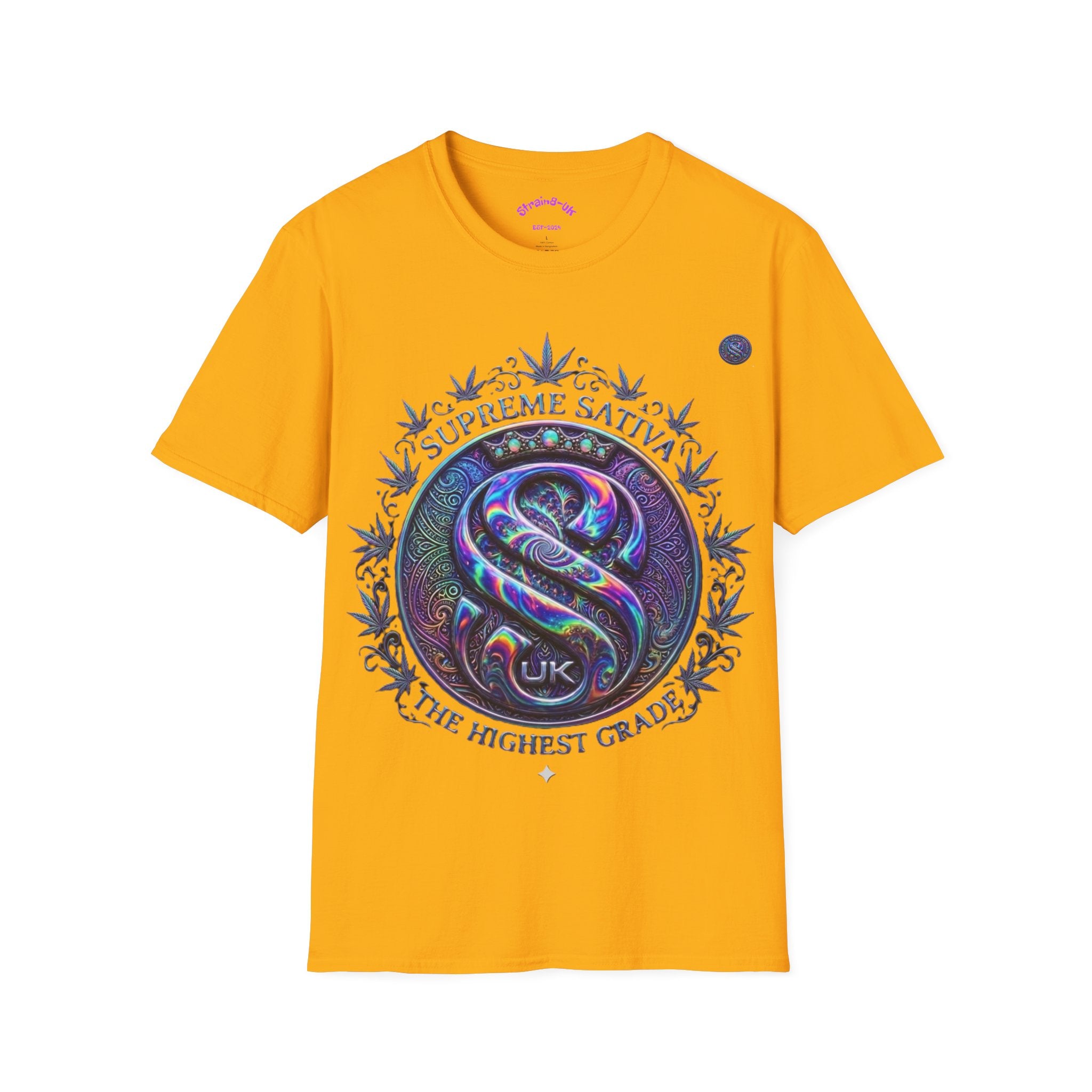 Strain8-UK Supreme Sativa Graphic T‑Shirt — "The Highest Grade" Psychedelic Logo Tee