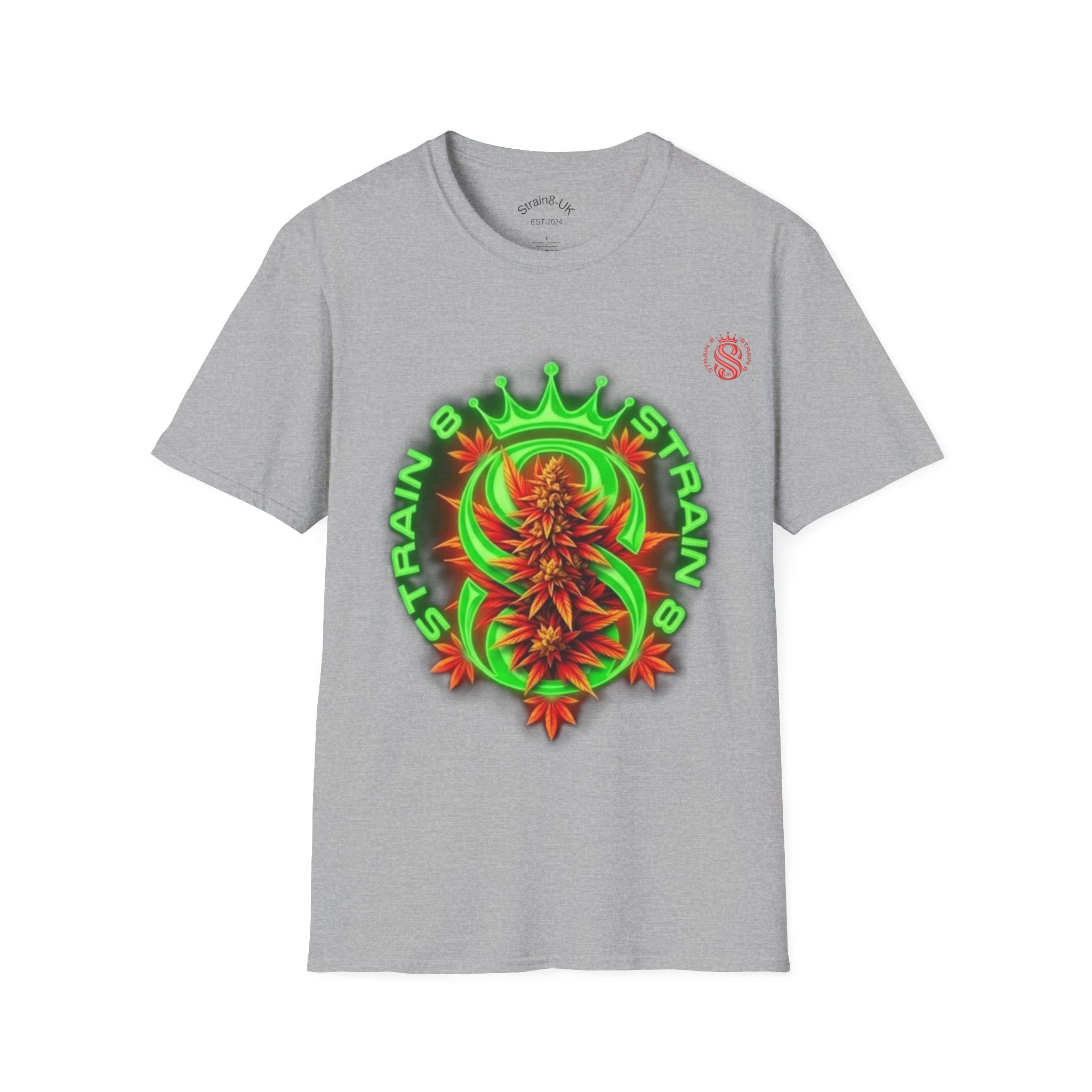 Strain8-UK Cannabis Crown Tee — Green & Red 'Strain8-UK' Graphic T-Shirt