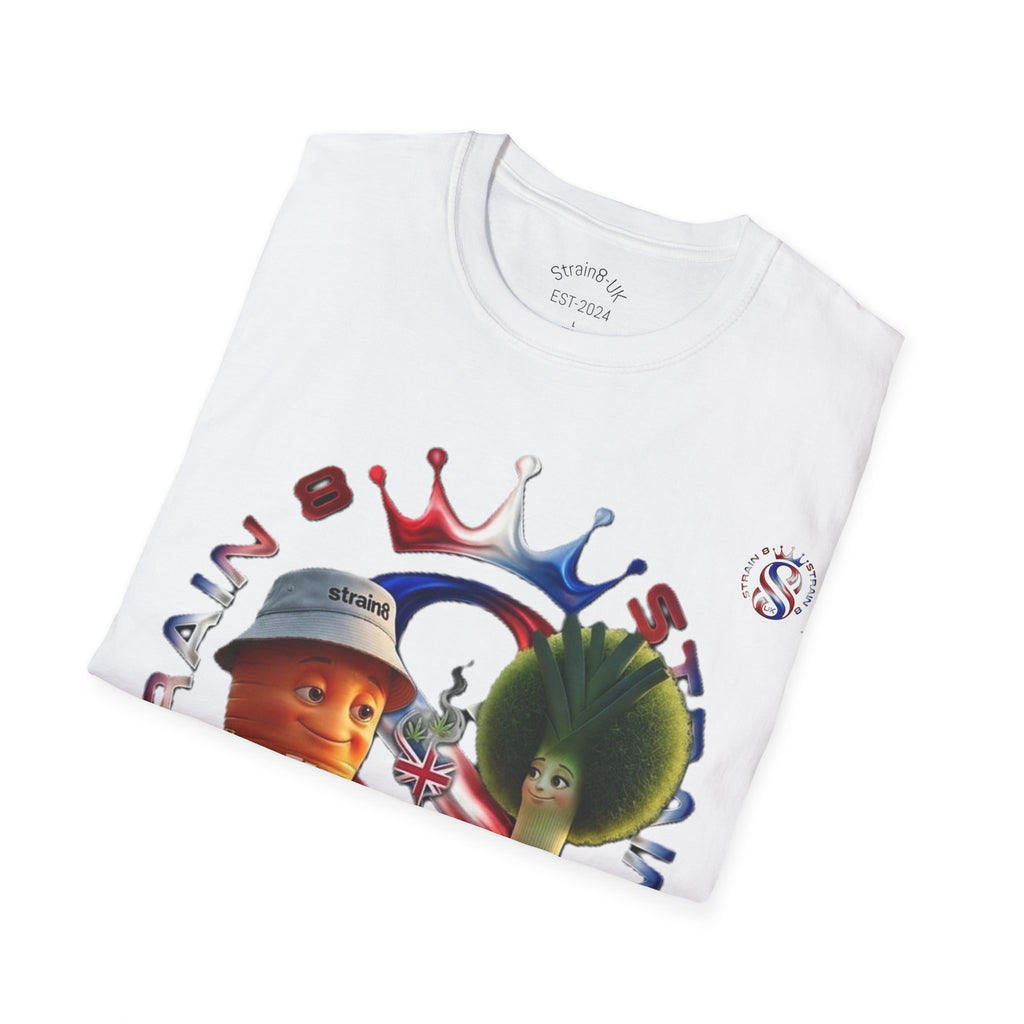 The Royal Strain8-UK T‑Shirt – Cute Cartoon Ted the carrot & Lucy the leak Veggie Characters Tee