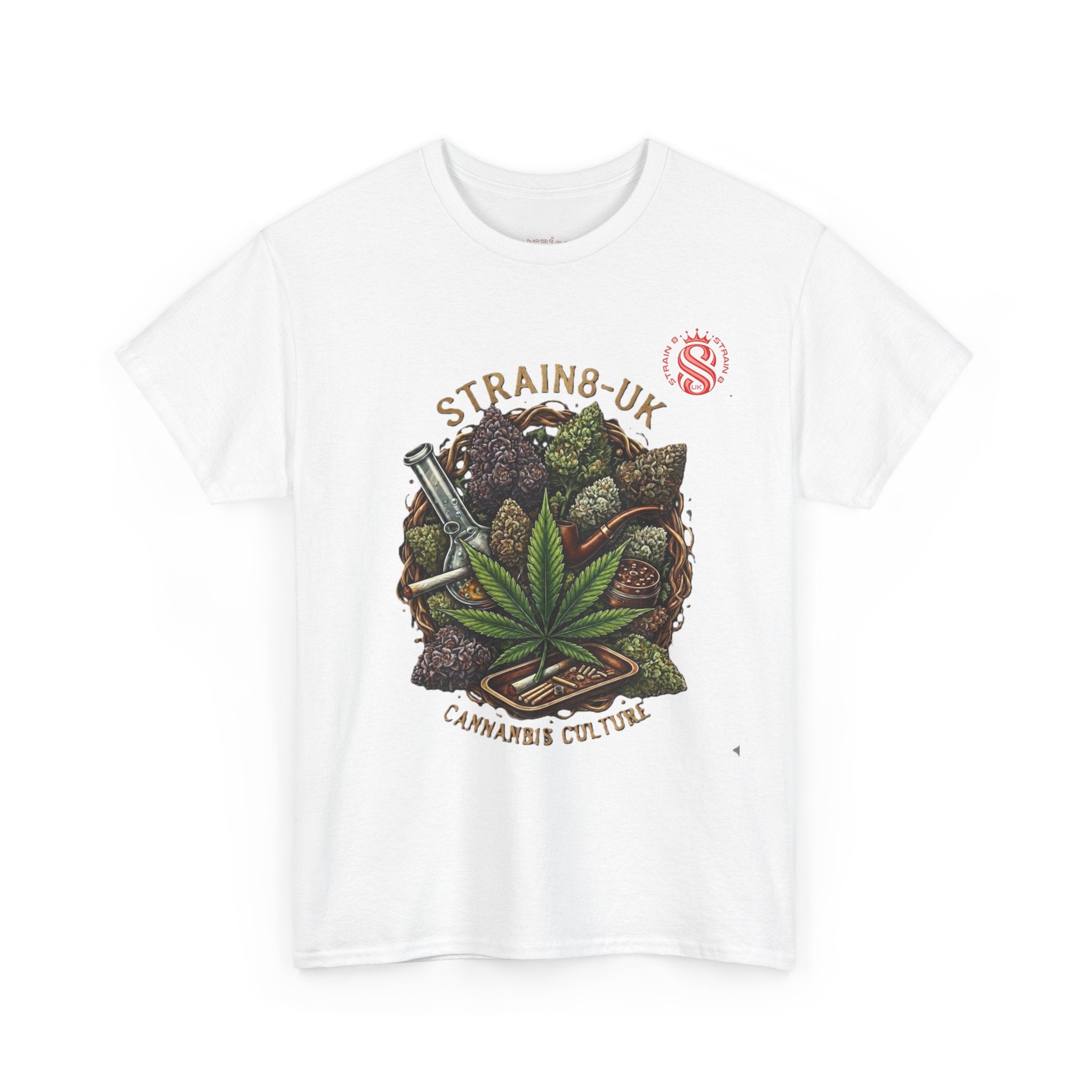 Strain8-UK Cannabis Culture T-Shirt — "Strain8-UK" Vintage Marijuana Leaf Graphic Tee