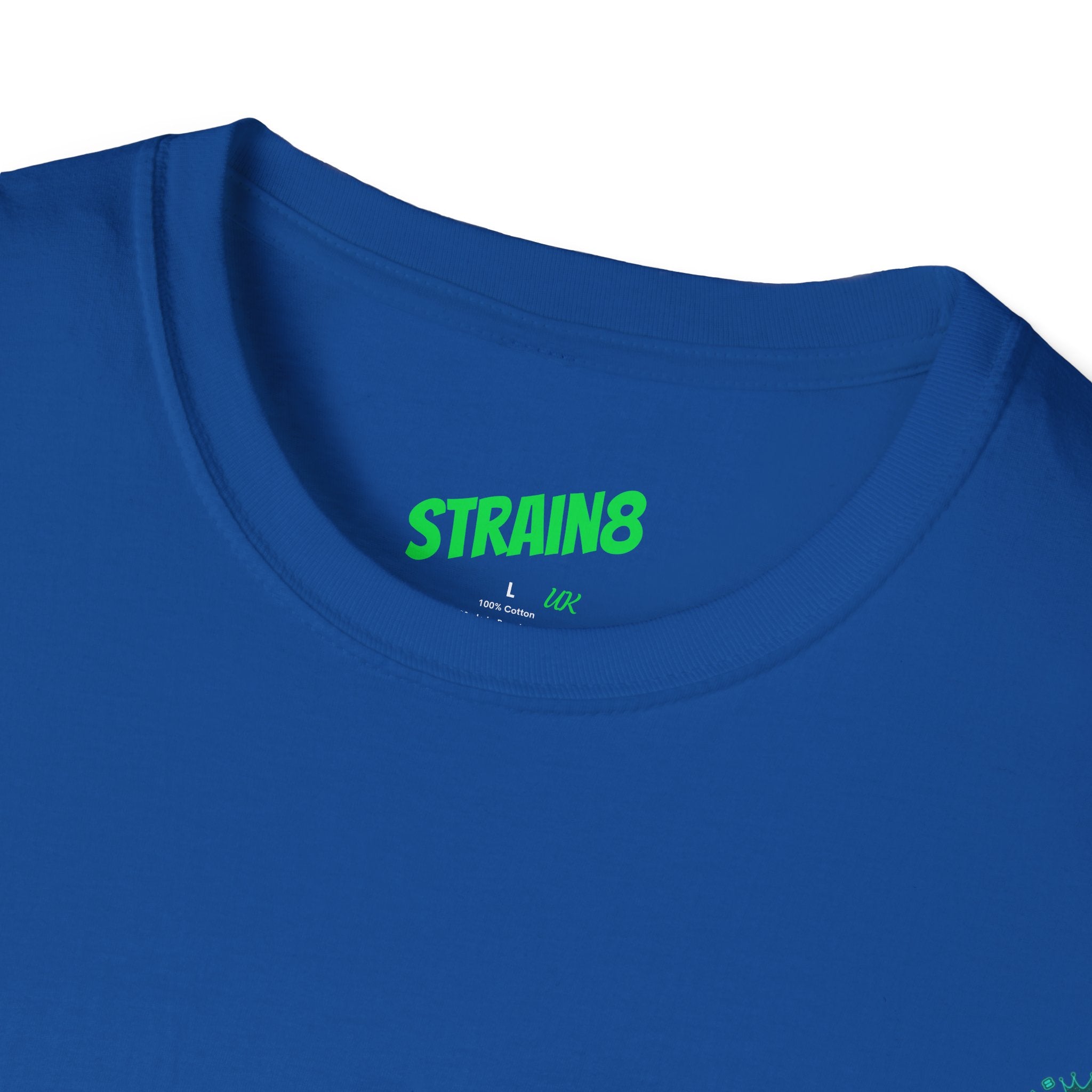 Minimal White T‑Shirt with Small Strain8-UK Chest Emblem — Classic Casual Tee