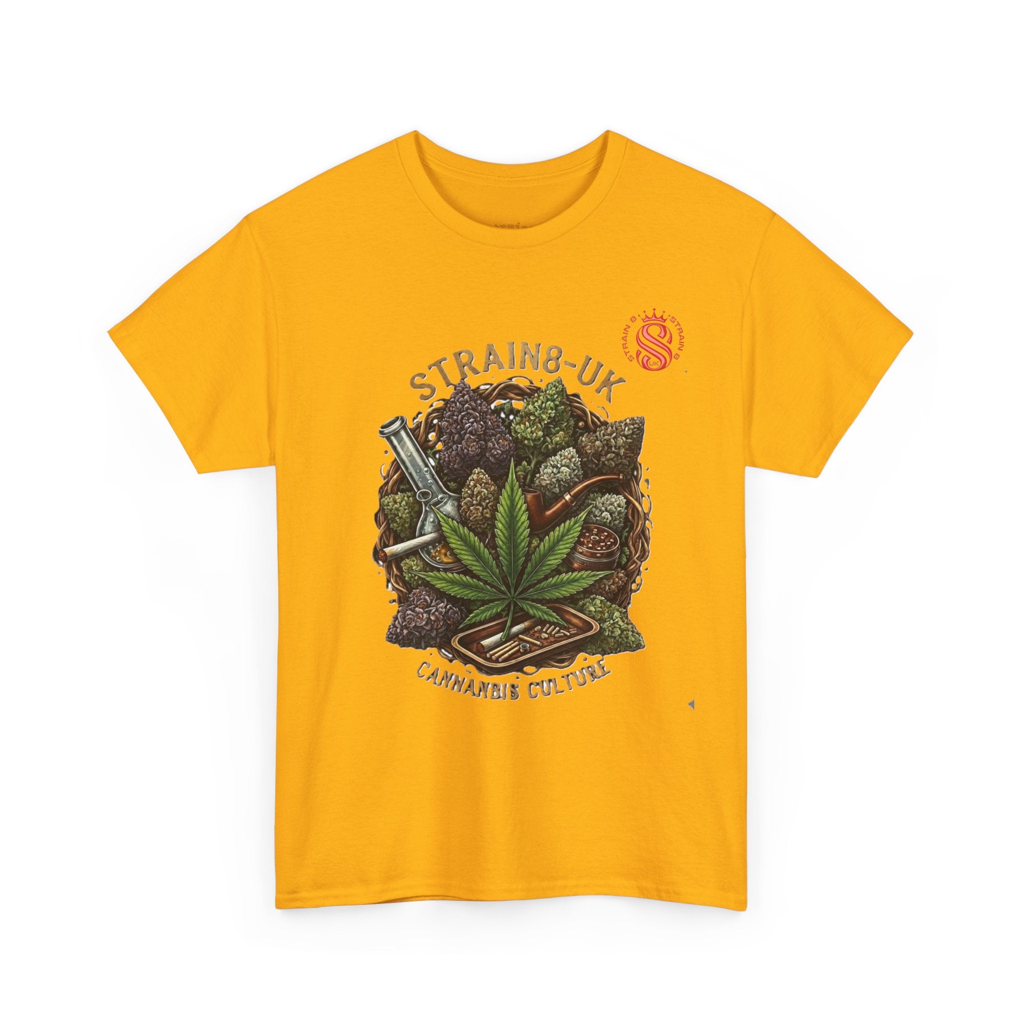 Strain8-UK Cannabis Culture T-Shirt — "Strain8-UK" Vintage Marijuana Leaf Graphic Tee