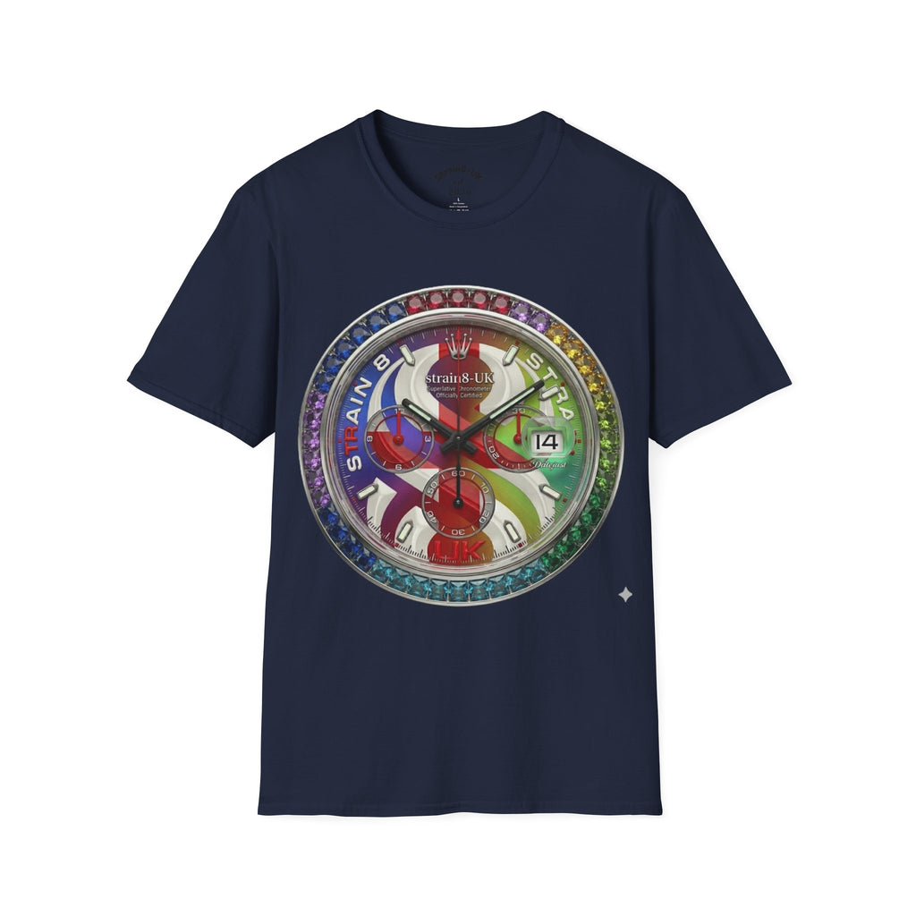 Rainbow Watch Face Graphic T‑Shirt —Strain8-UK Colourful Timepiece Dial Design