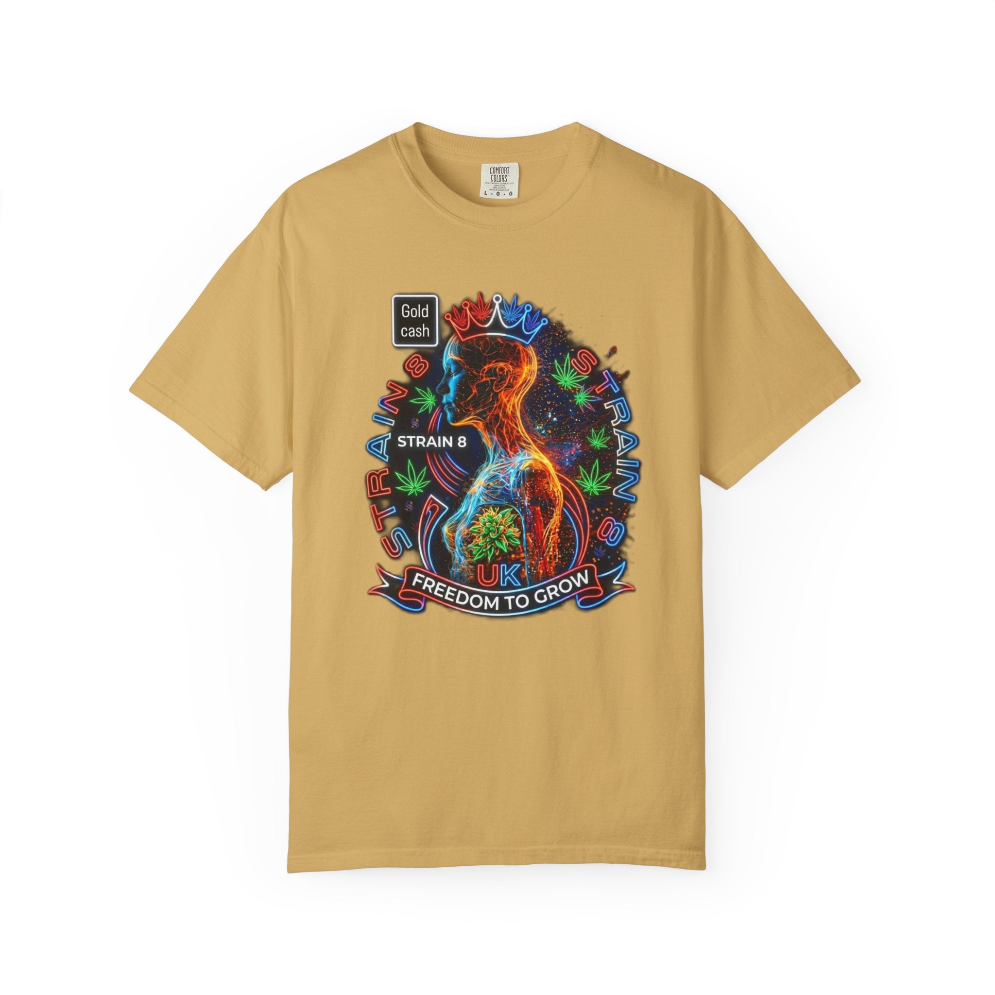 T-Shirt — Psychedelic Crowned Female Energy Glow, Freedom to Grow Graphic Tee (Strain8-UK)