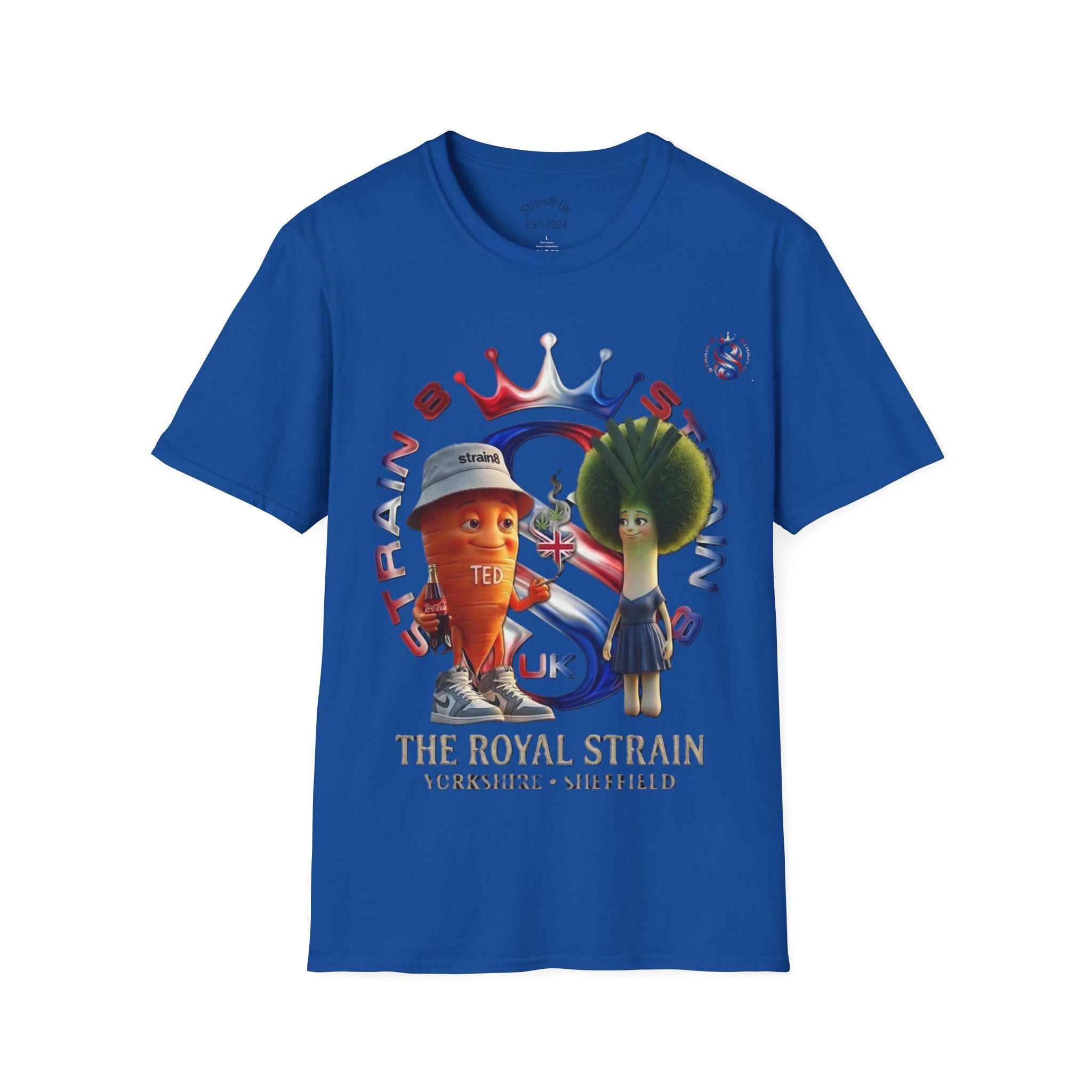 The Royal Strain8-UK T‑Shirt – Cute Cartoon Ted the carrot & Lucy the leak Veggie Characters Tee