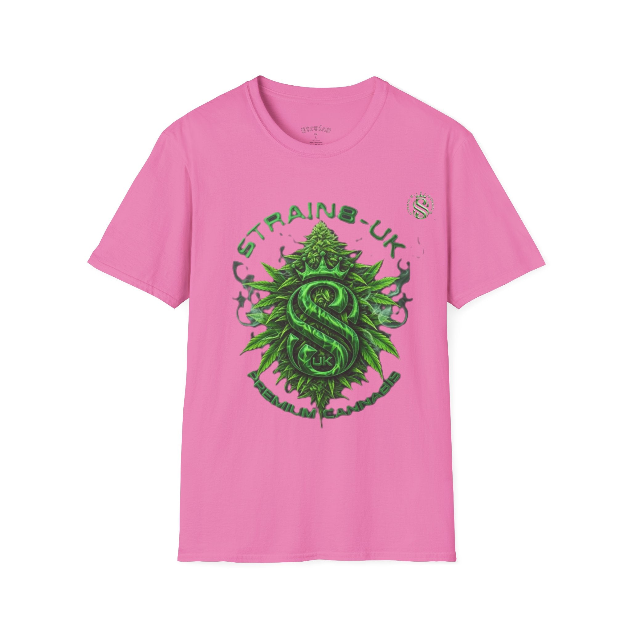 Strain8-UK logo/cannabis T-Shirt — Green Snake Crest 'STRAIN8-UK' Graphic Tee