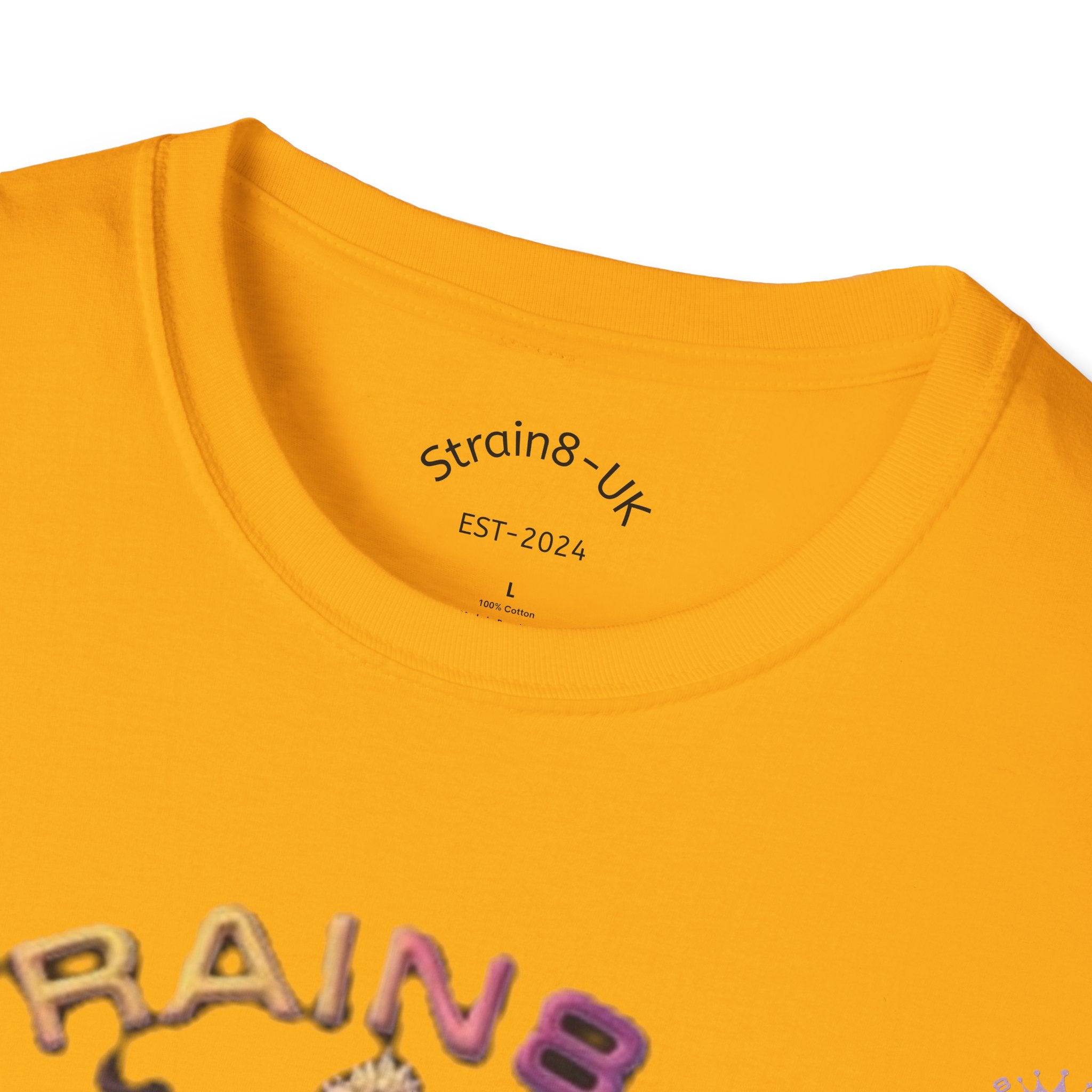 Strain8-UK T‑Shirt — Vibrant Psychedelic Leaf&Logo ‘STRAIN8-UK’ Graphic Tee